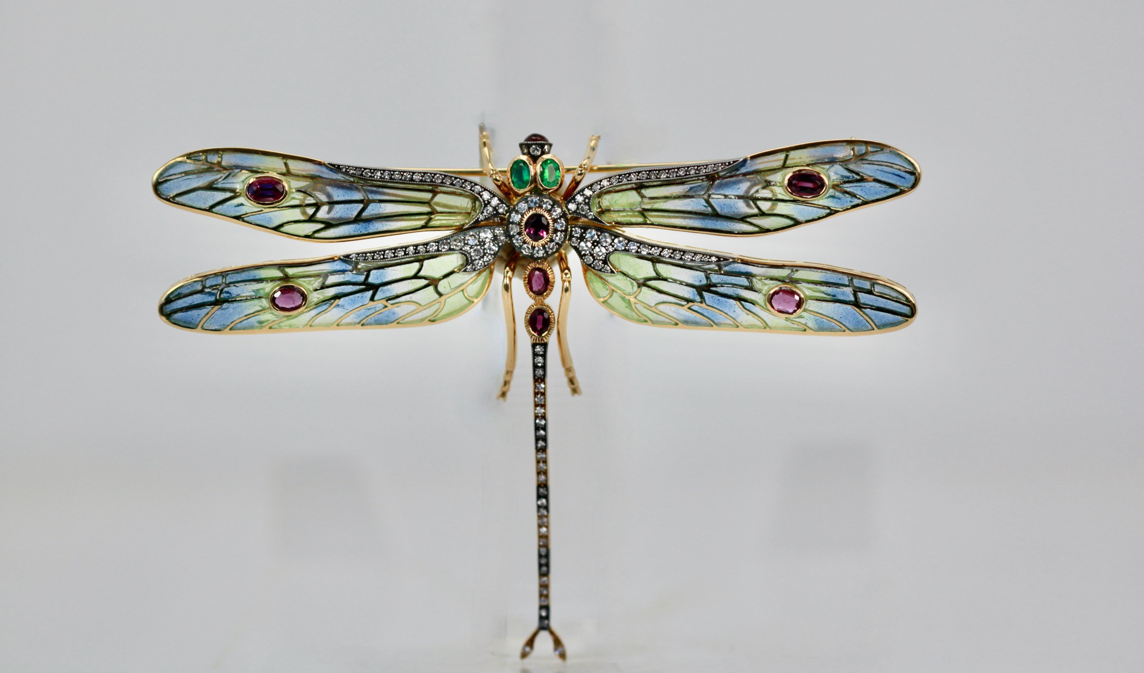 This gorgeous Plique a Jour dragonfly is 10.5 cm wide and 7.0 cm long (4.25