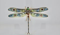 Huge Plique a Jour Diamond Gemstone Dragonfly 18K