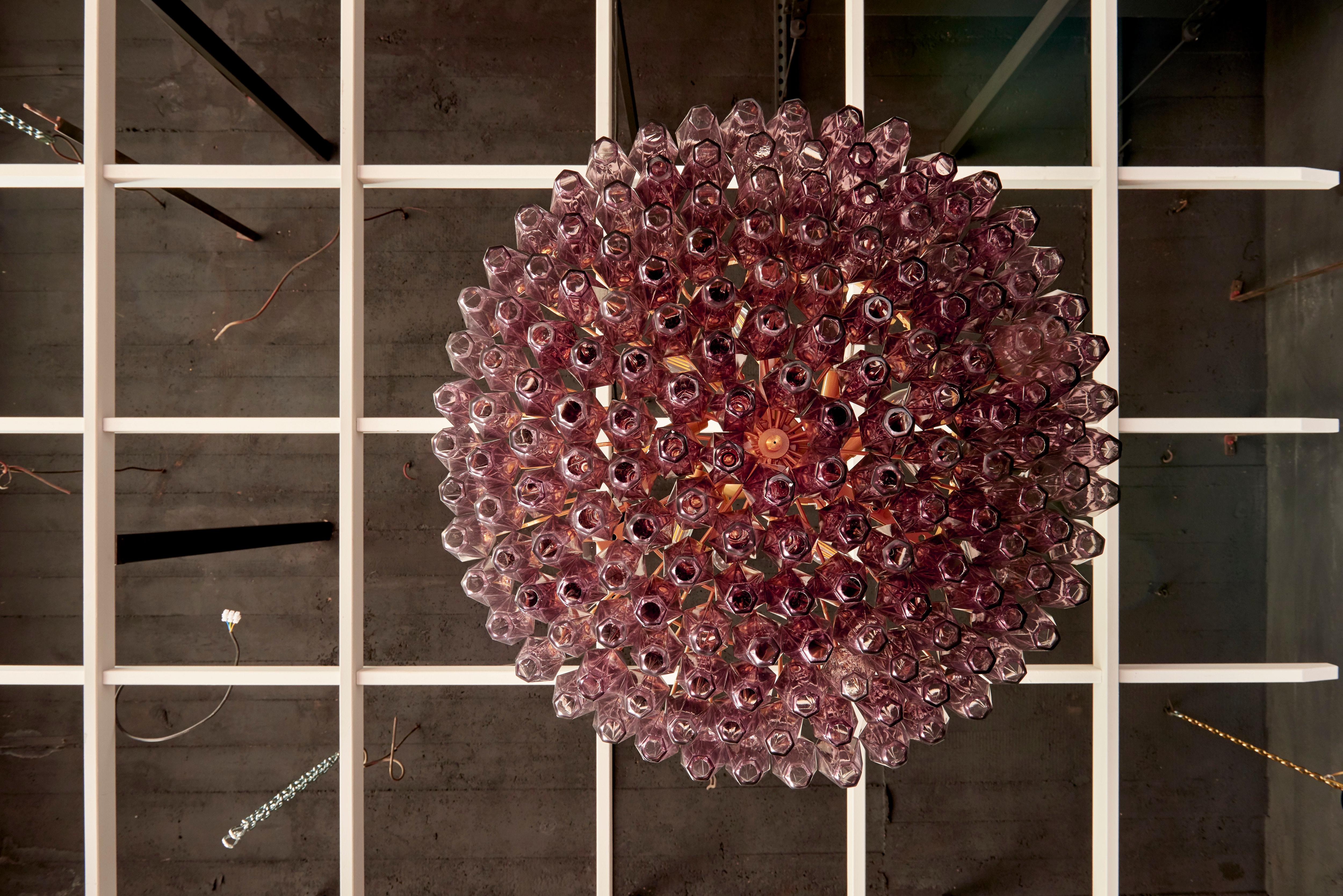 Italian Very Huge Amethyst Polyhedral Murano Glass Chandelier