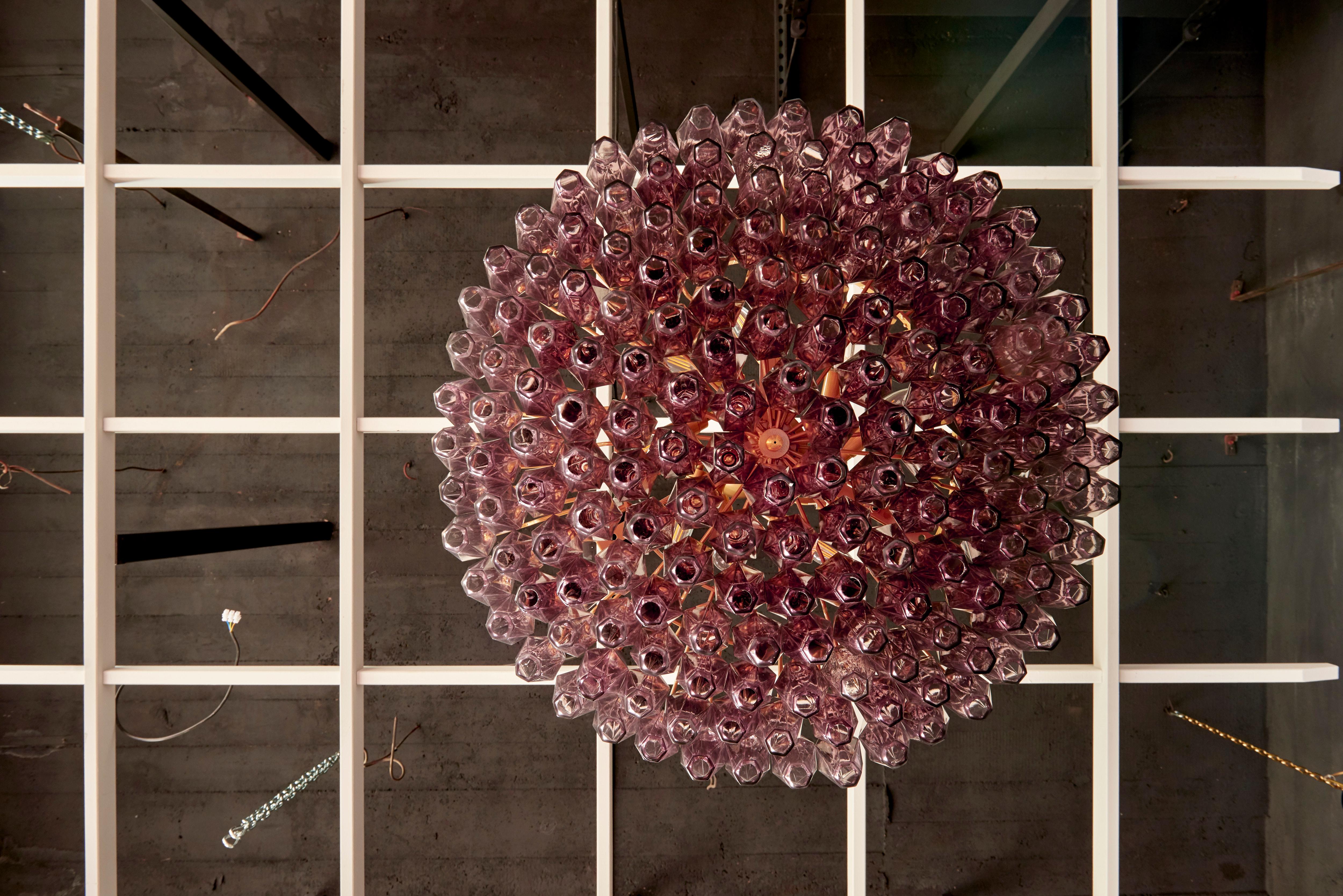 Very Huge Amethyst Polyhedral Murano Glass Chandelier In Excellent Condition In Berlin, BE