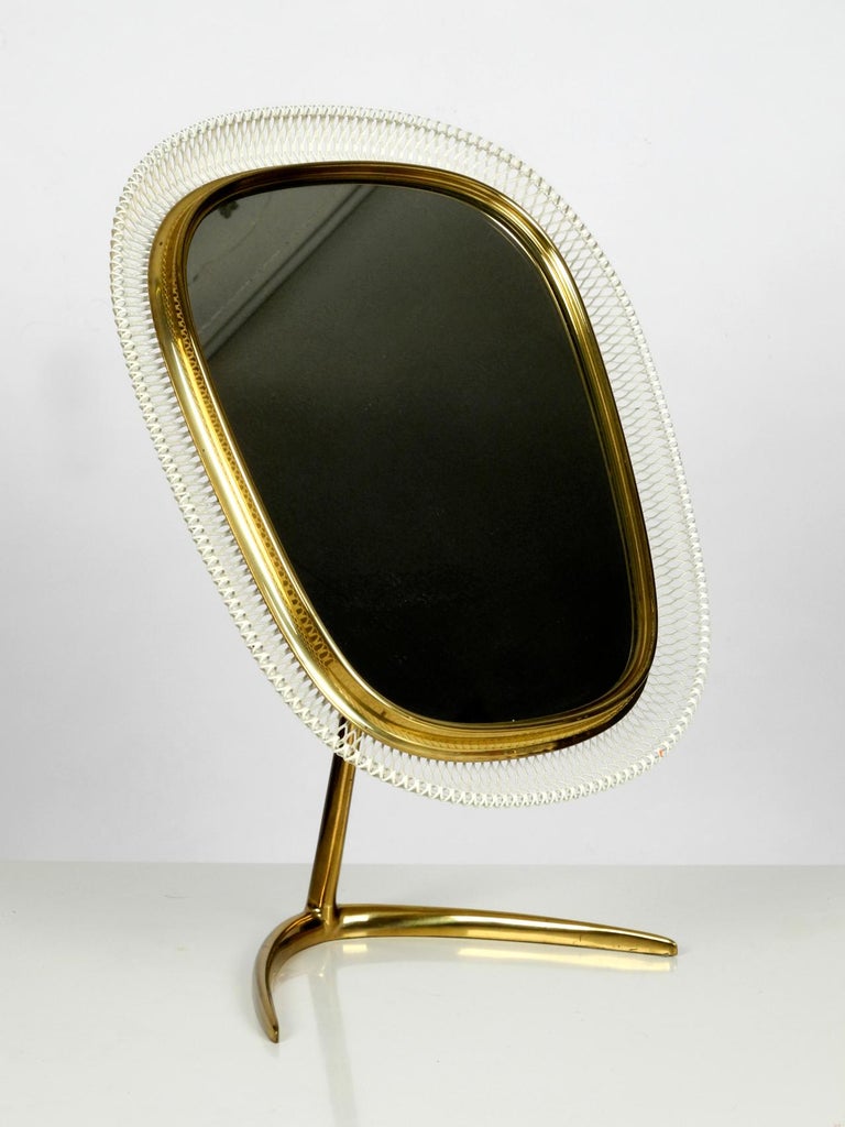 Huge Portable MidCentury Modern Table Mirror with Brass Foot, Metal