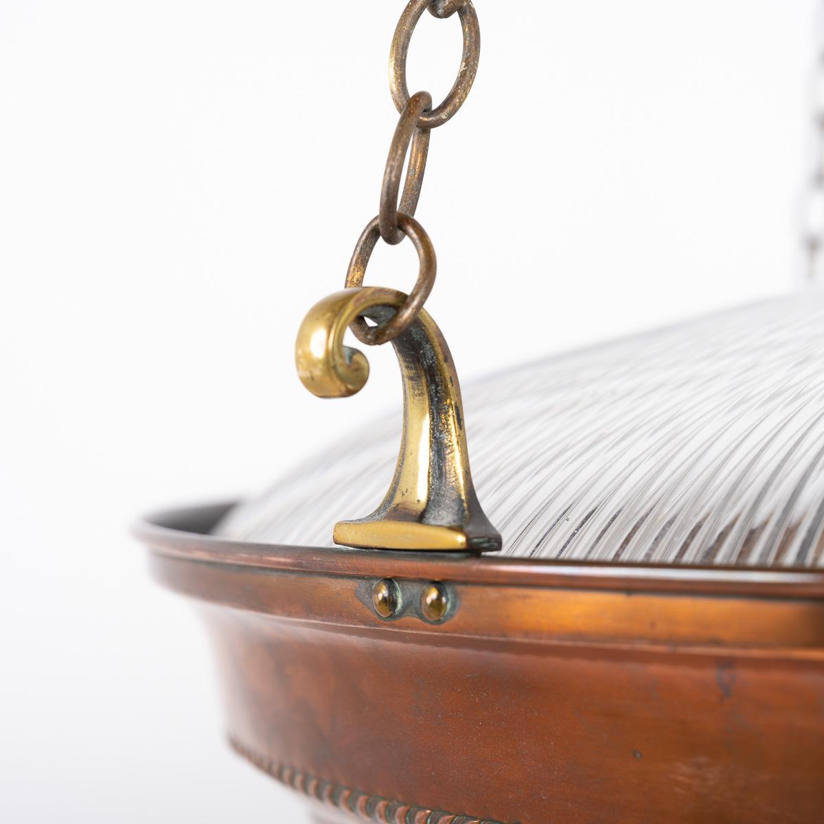 English Huge Rare Antique Holophane Blondel Stiletto Bowl Pendant Light Fitting For Sale