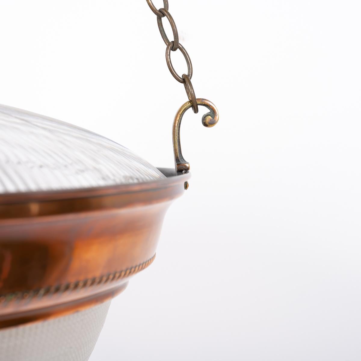 Early 20th Century Huge Rare Antique Holophane Blondel Stiletto Bowl Pendant Light Fitting For Sale