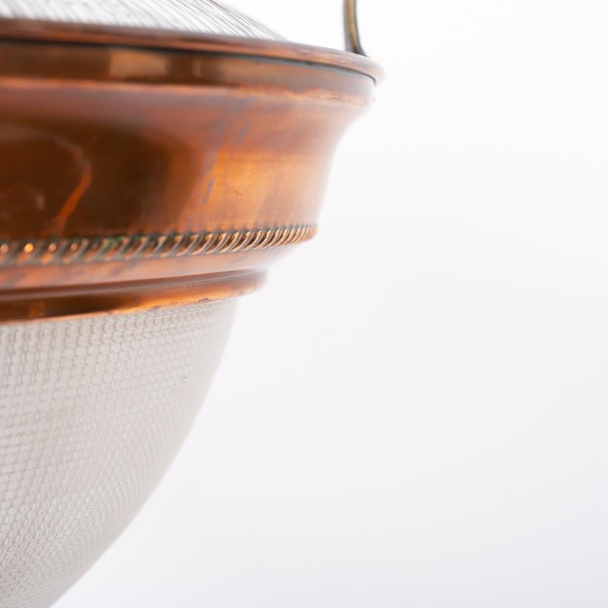Copper Huge Rare Antique Holophane Blondel Stiletto Bowl Pendant Light Fitting For Sale