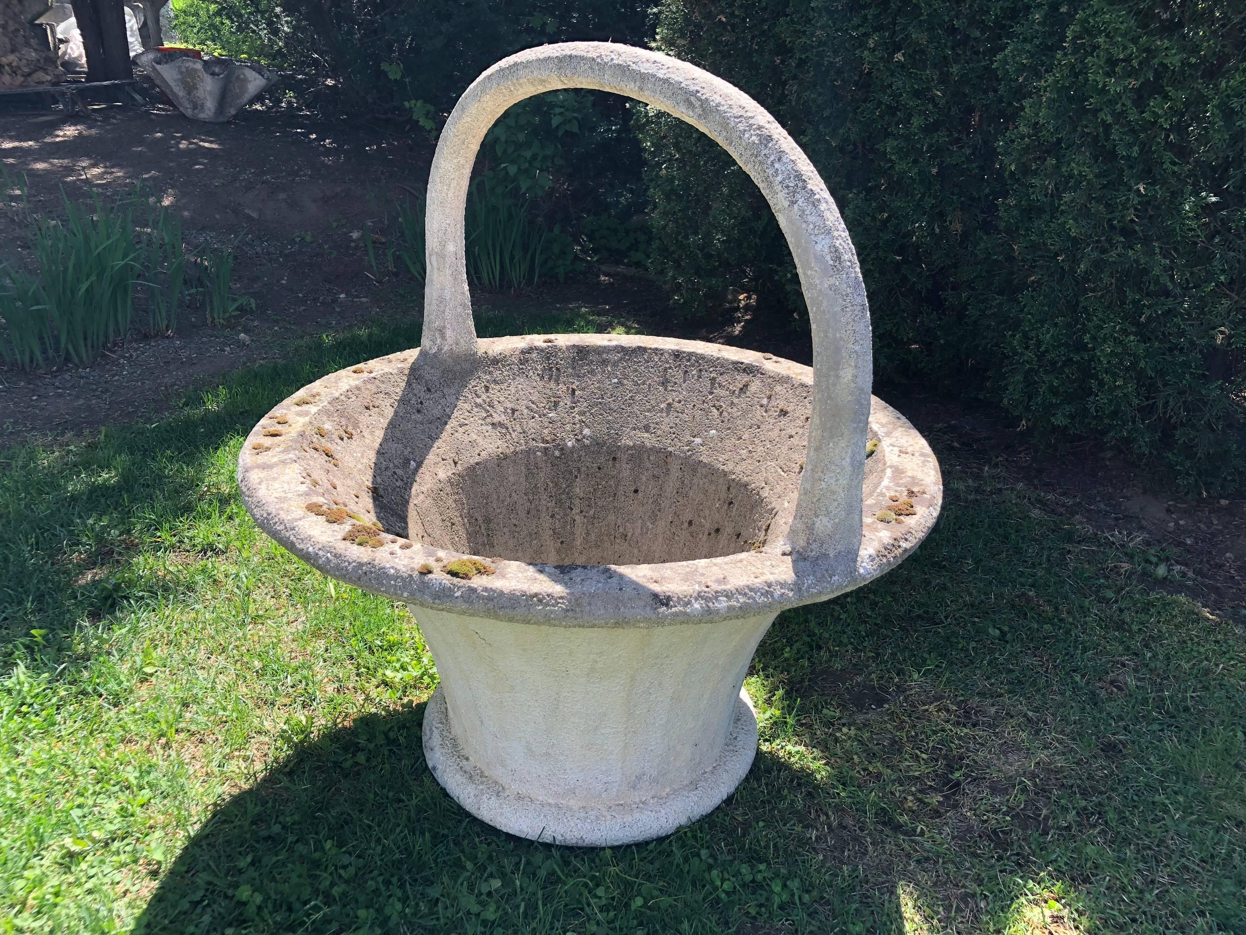 Huge Rare French Cast Stone Garden Basket 2