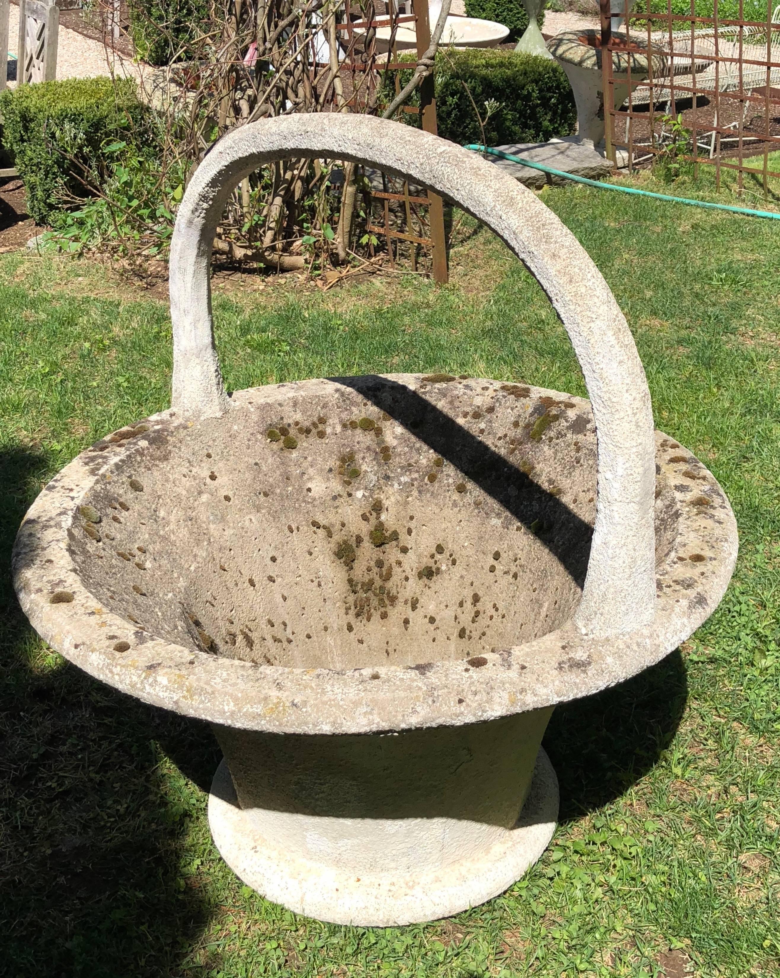 Huge Rare French Cast Stone Garden Basket 7