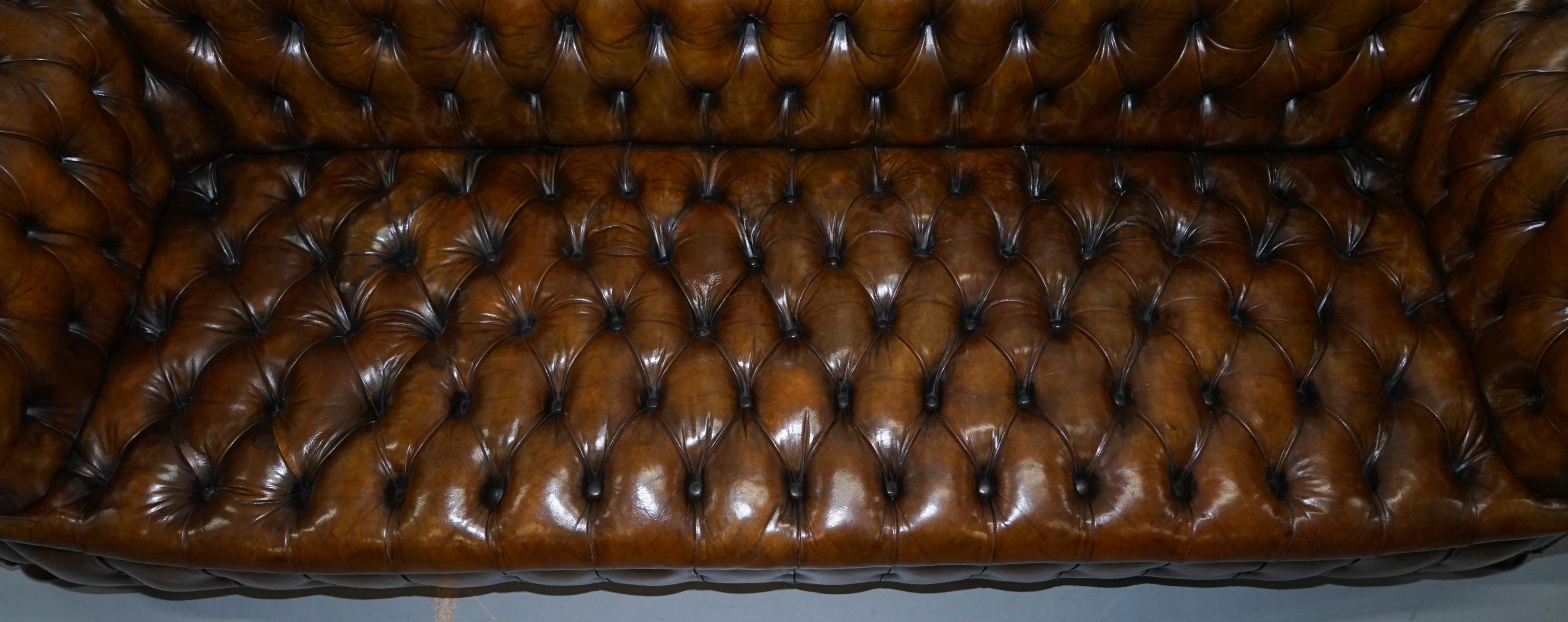 Huge Rare Victorian Horse Hair Fully Restored Brown Leather Chesterfield Sofa 3