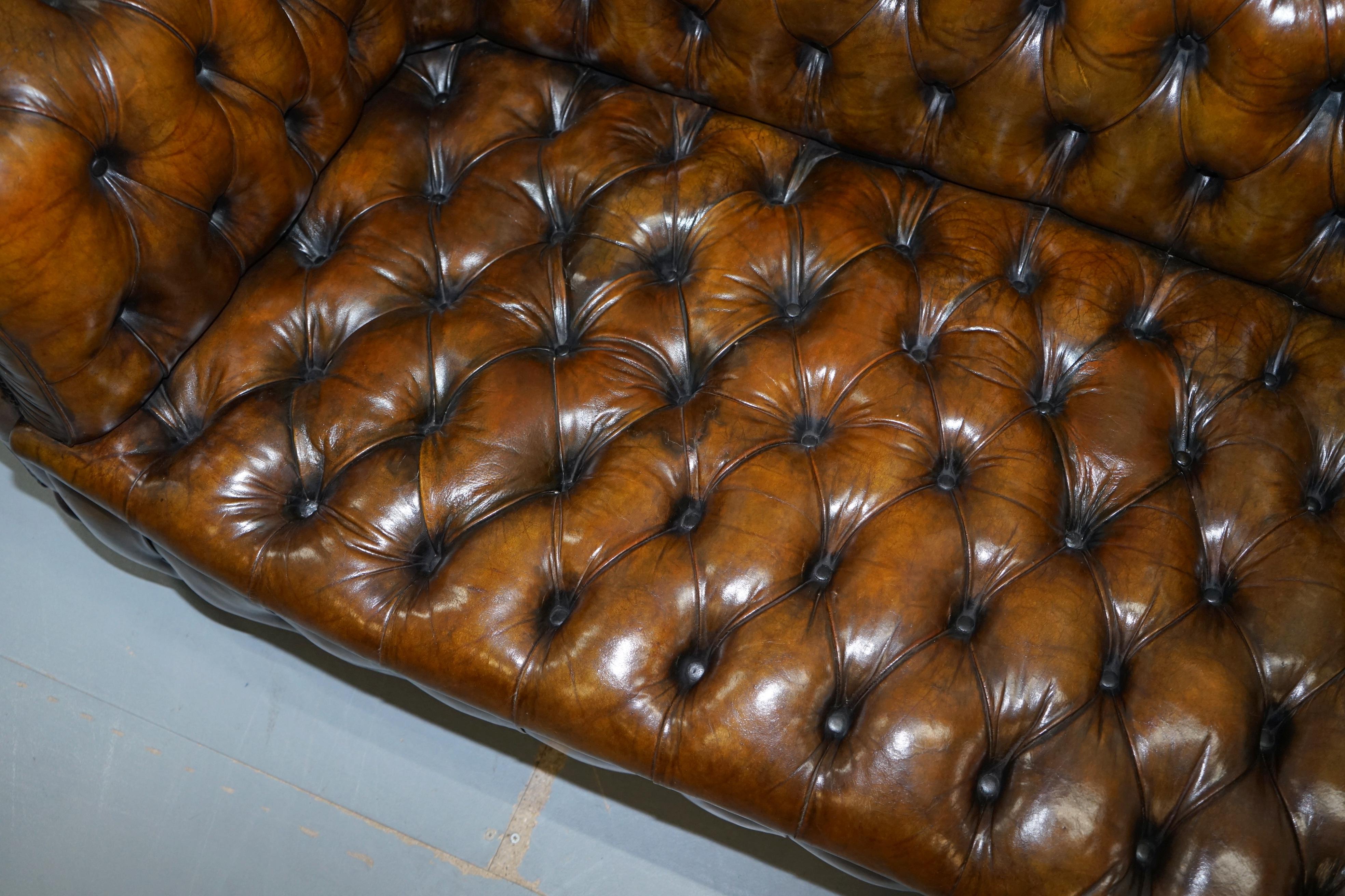 Huge Rare Victorian Horse Hair Fully Restored Brown Leather Chesterfield Sofa 4