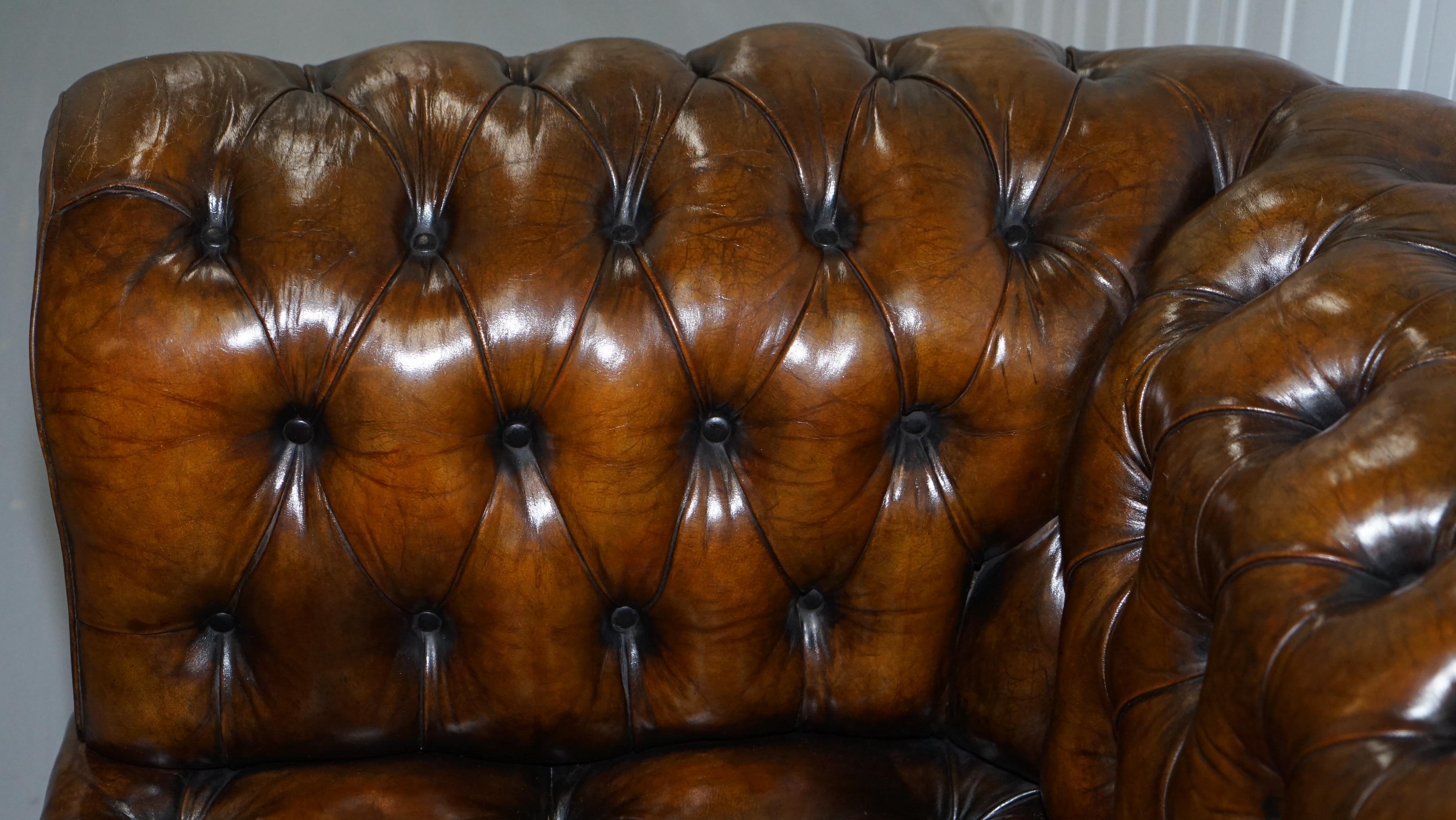 Huge Rare Victorian Horse Hair Fully Restored Brown Leather Chesterfield Sofa 5