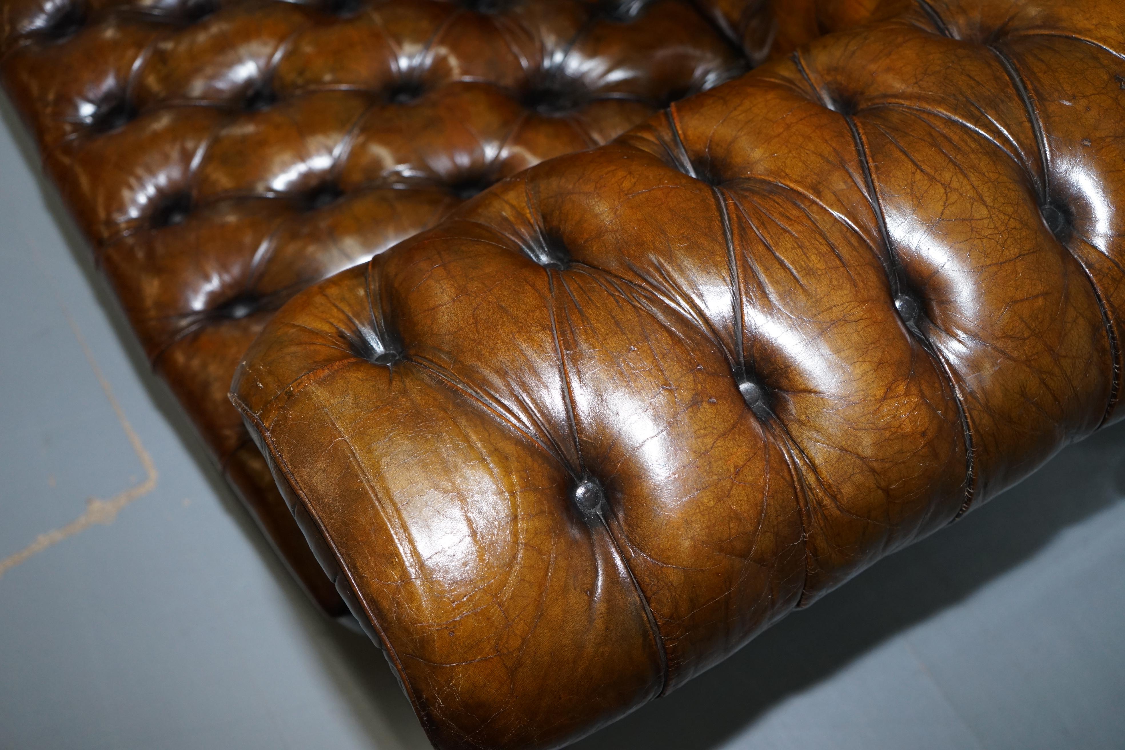 Huge Rare Victorian Horse Hair Fully Restored Brown Leather Chesterfield Sofa 9