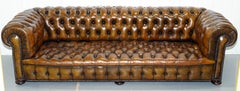 Huge Rare Victorian Horse Hair Fully Restored Brown Leather Chesterfield Sofa