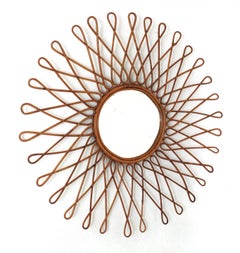 Huge Rattan Sunburst Starburst Mirror, 1960s (36 inches diameter)
