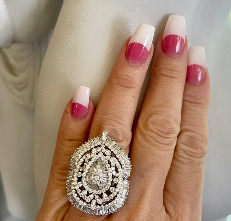 Artisan Huge,  Ravishing, 15 Carat Diamond Pear Shaped 18 Karat White Gold Cocktail Ring