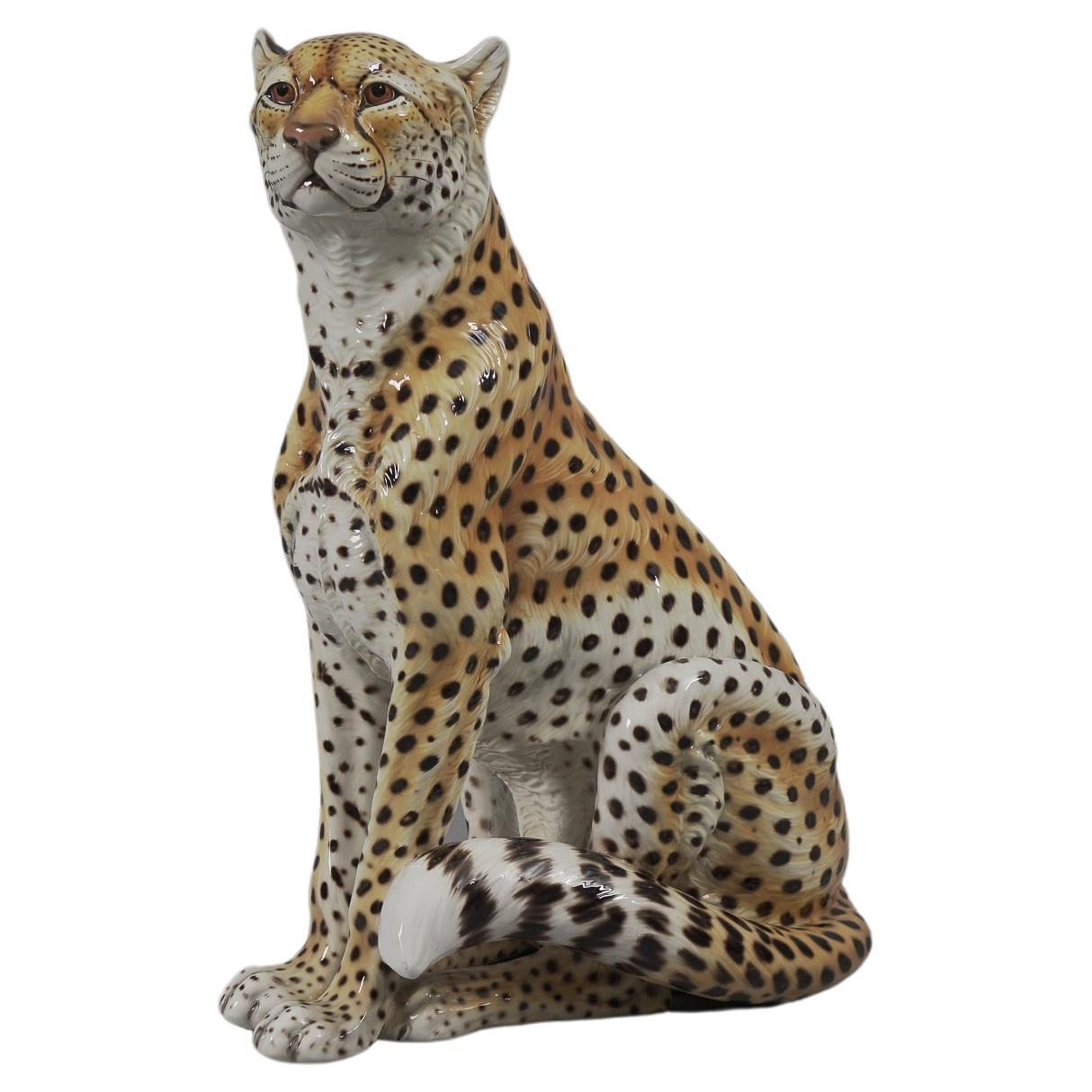 Énorme léopard réaliste en céramique d'Italie, années 1960