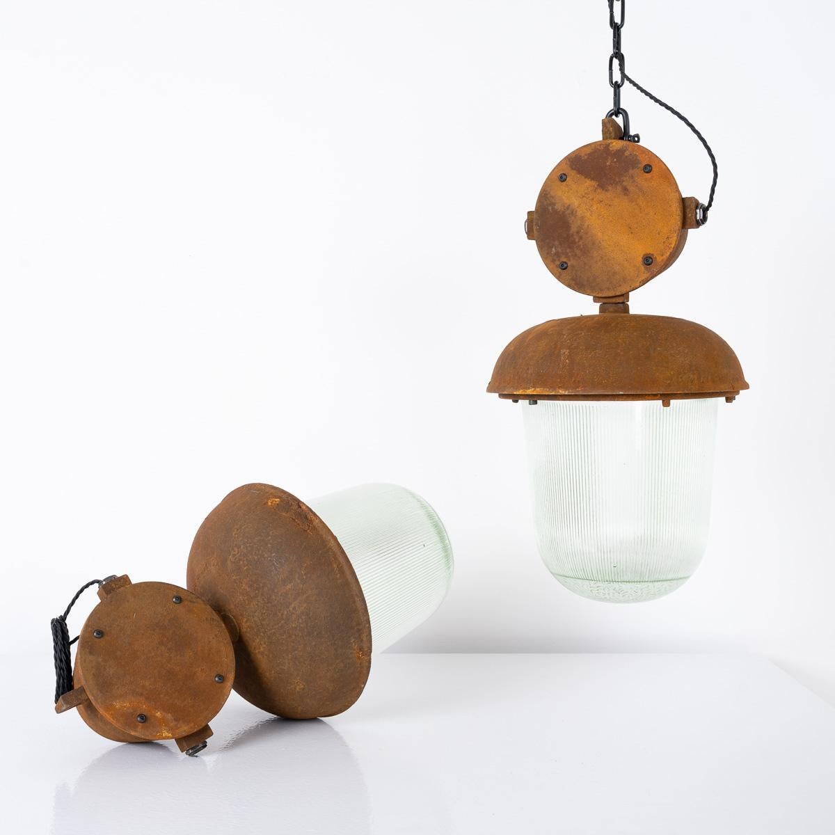 Huge Reclaimed Czech Industrial Rusted Pendant Lights For Sale 5