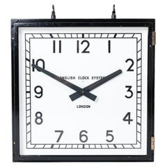 Vintage Huge Reclaimed Double Sided Square Factory Clock by English Clock Systems Ltd