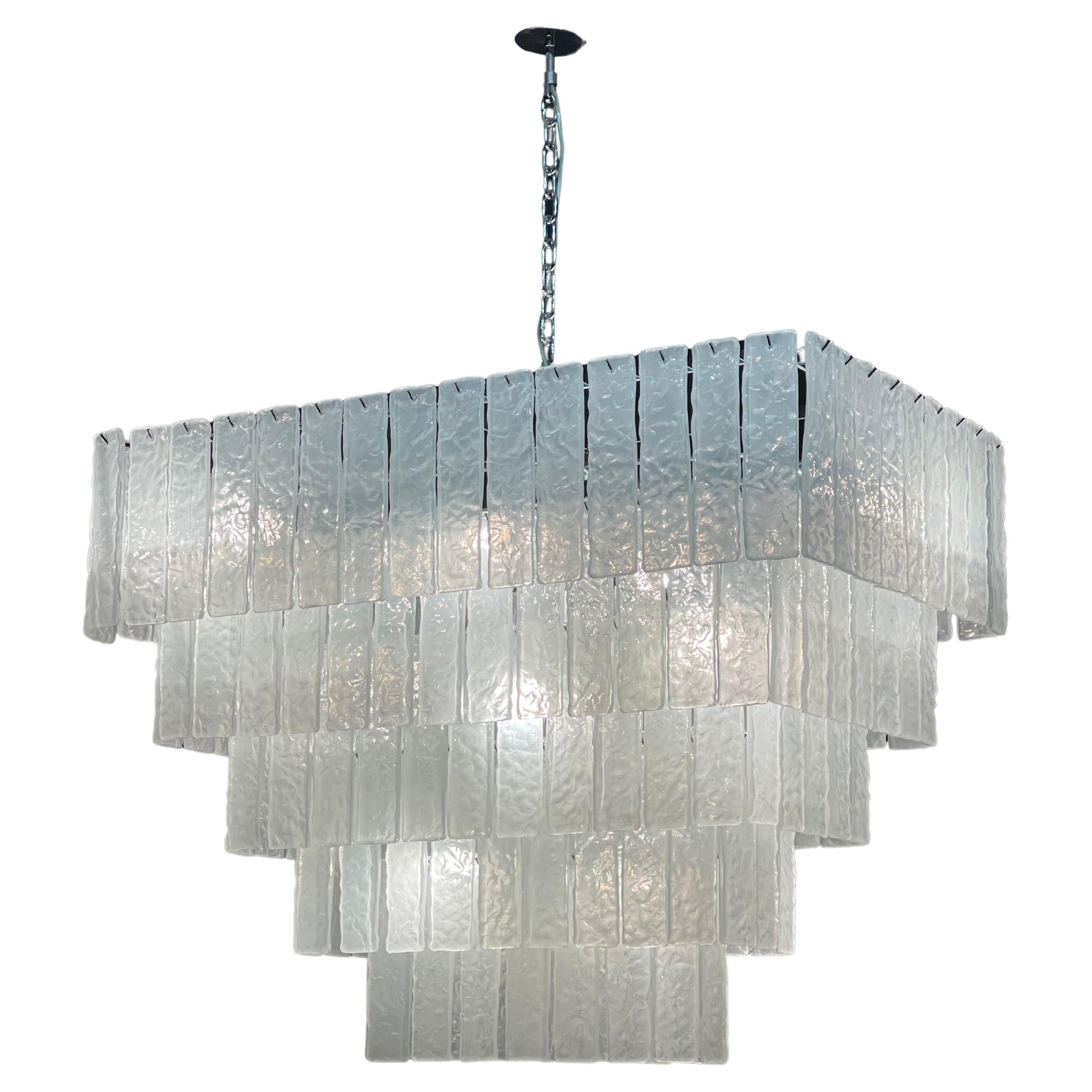 Huge Rectangular Murano Glass Chandelier by Venini, circa 1980s For Sale