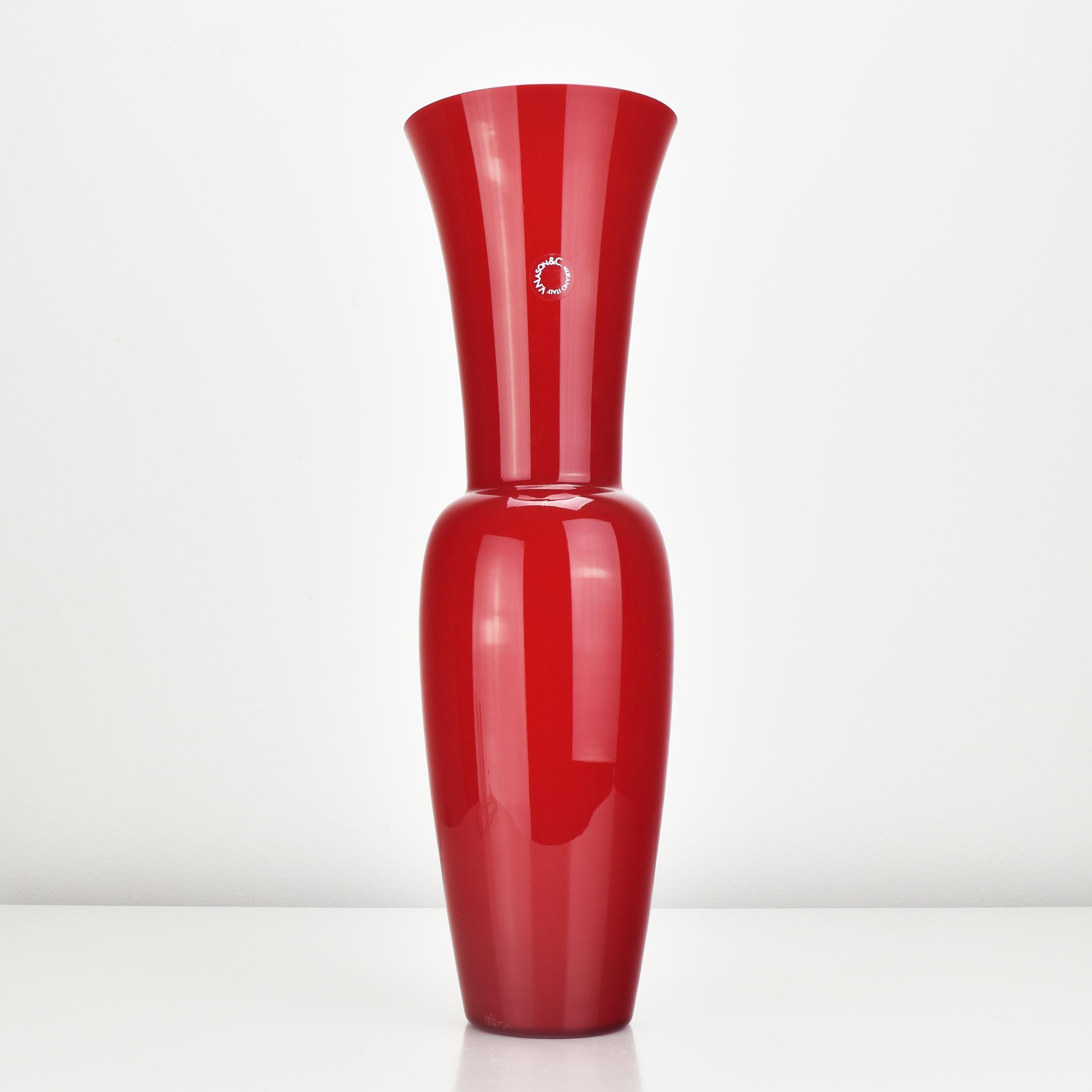 Huge Red Opaline Glass Vase by Carlo Nason Eklettika Vintage Murano Studio Art For Sale 2