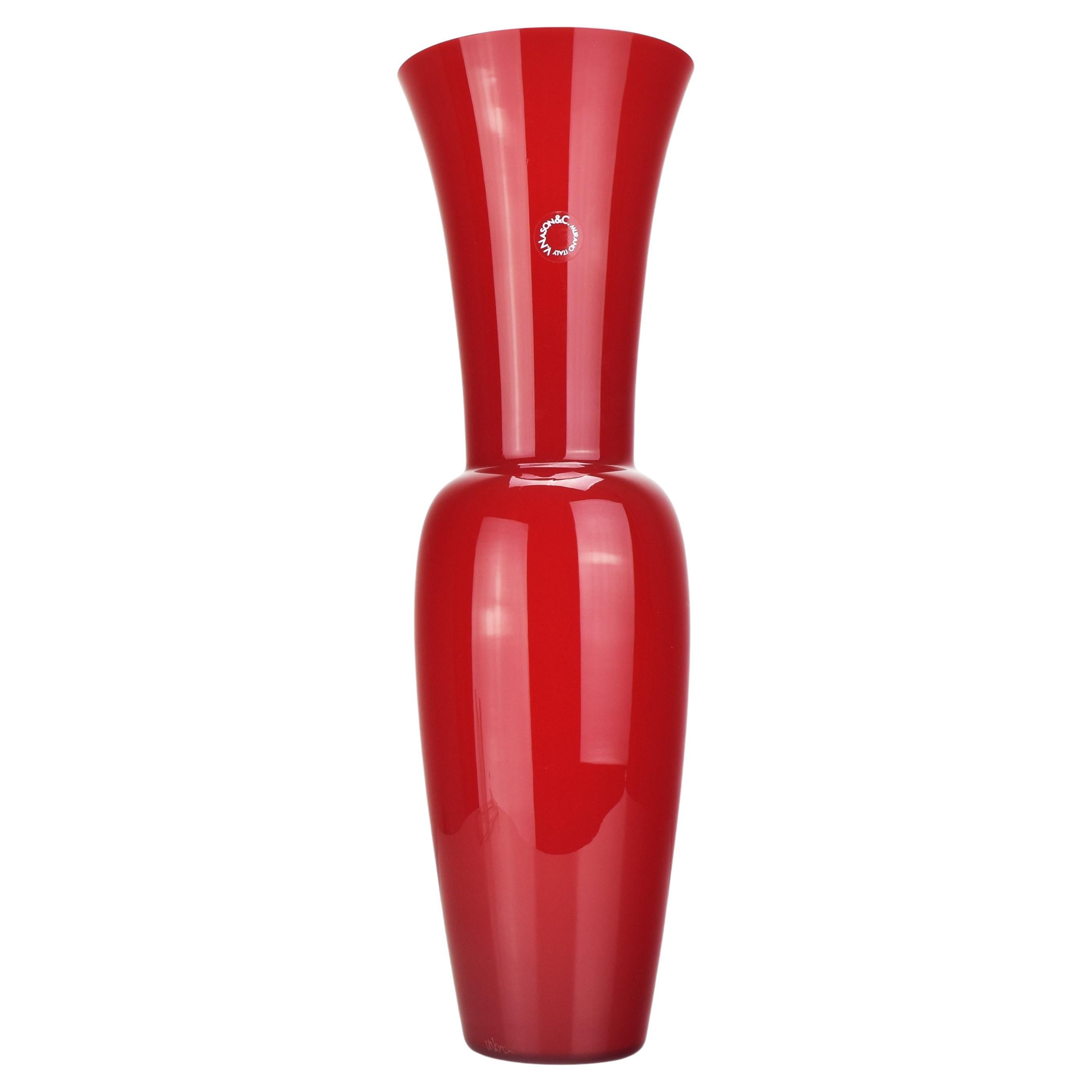 Grand vase en verre opalin rouge par Carlo Nason Eklettika, Murano Studio Art