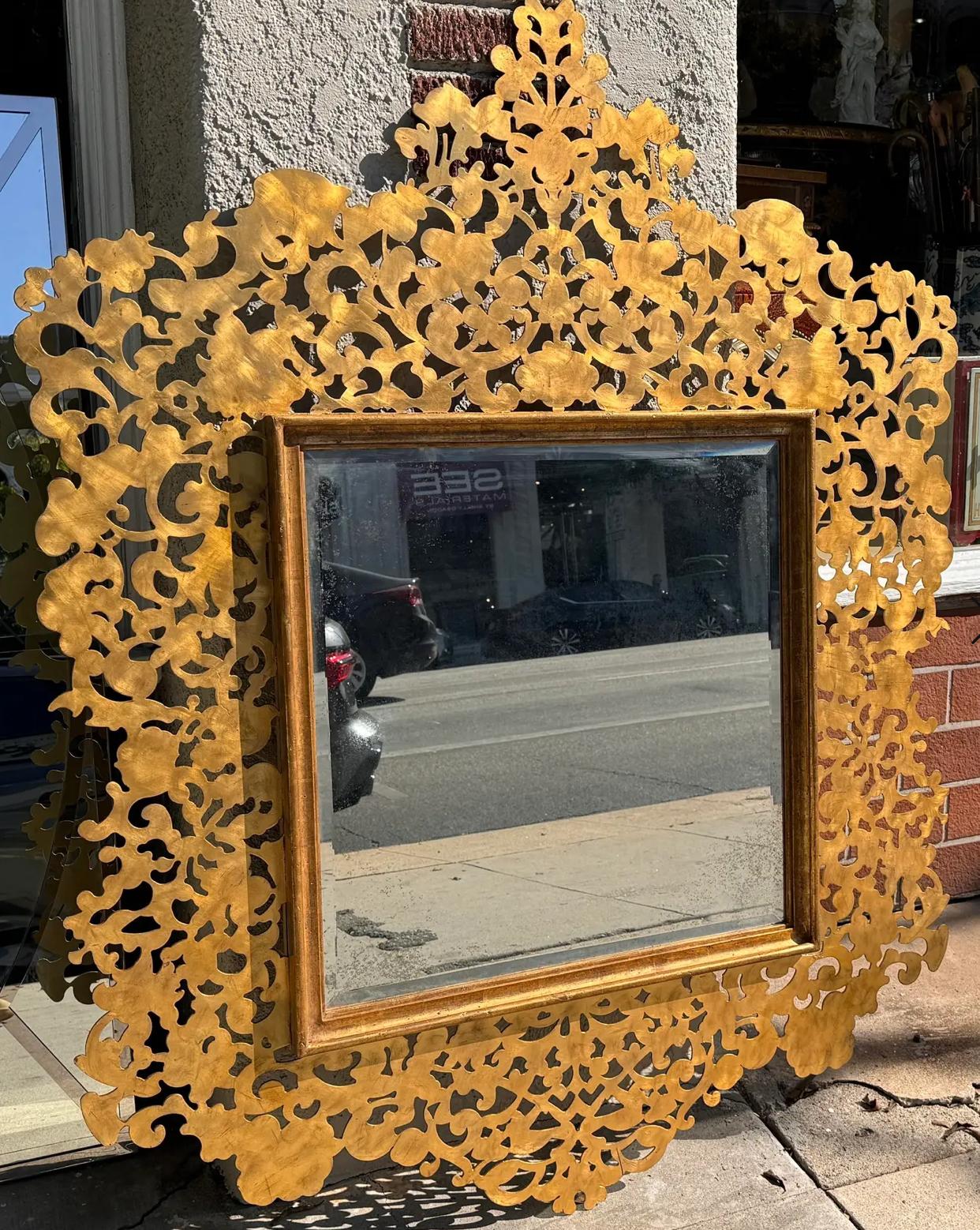 Huge Regency Style Paul Ferrante Reticulated Gilt Bronze Mirror
