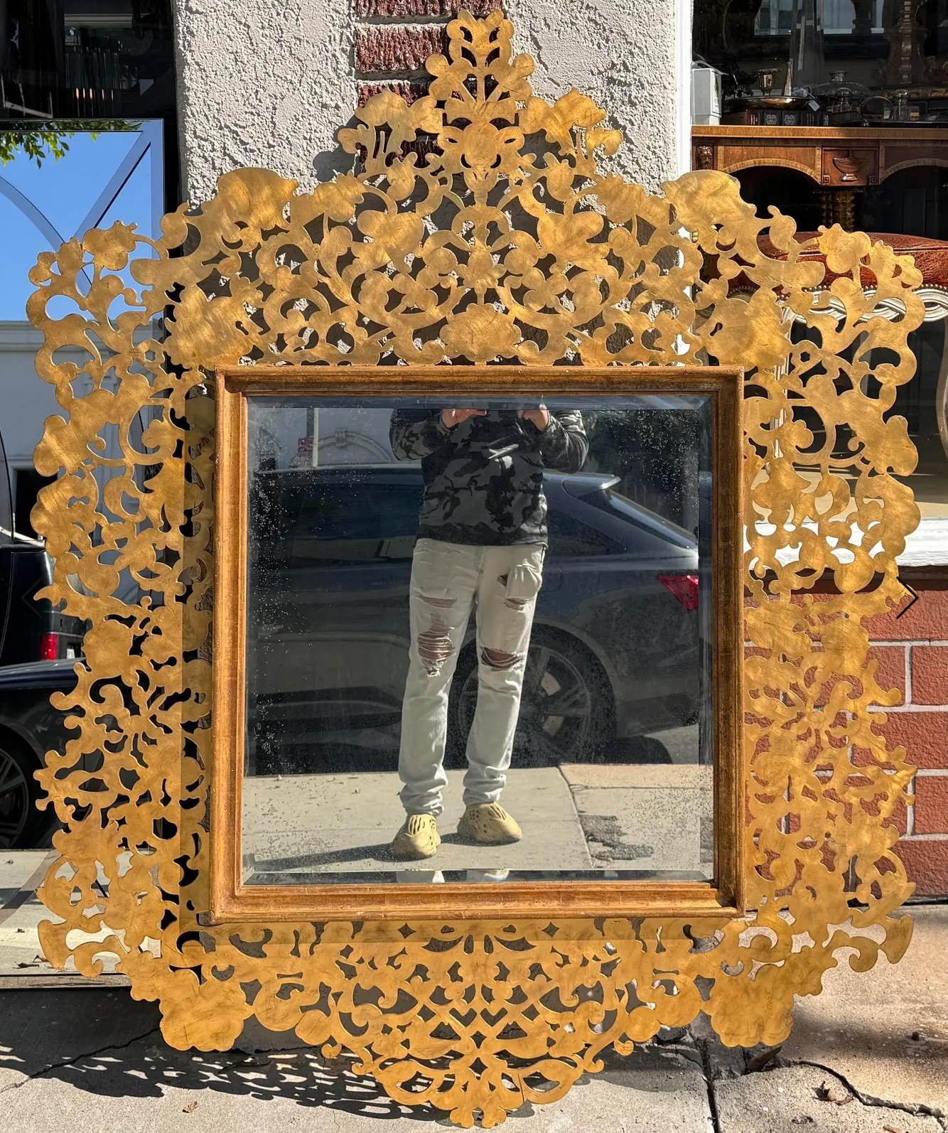 American Huge Regency Style Paul Ferrante Reticulated Gilt Bronze Mirror For Sale