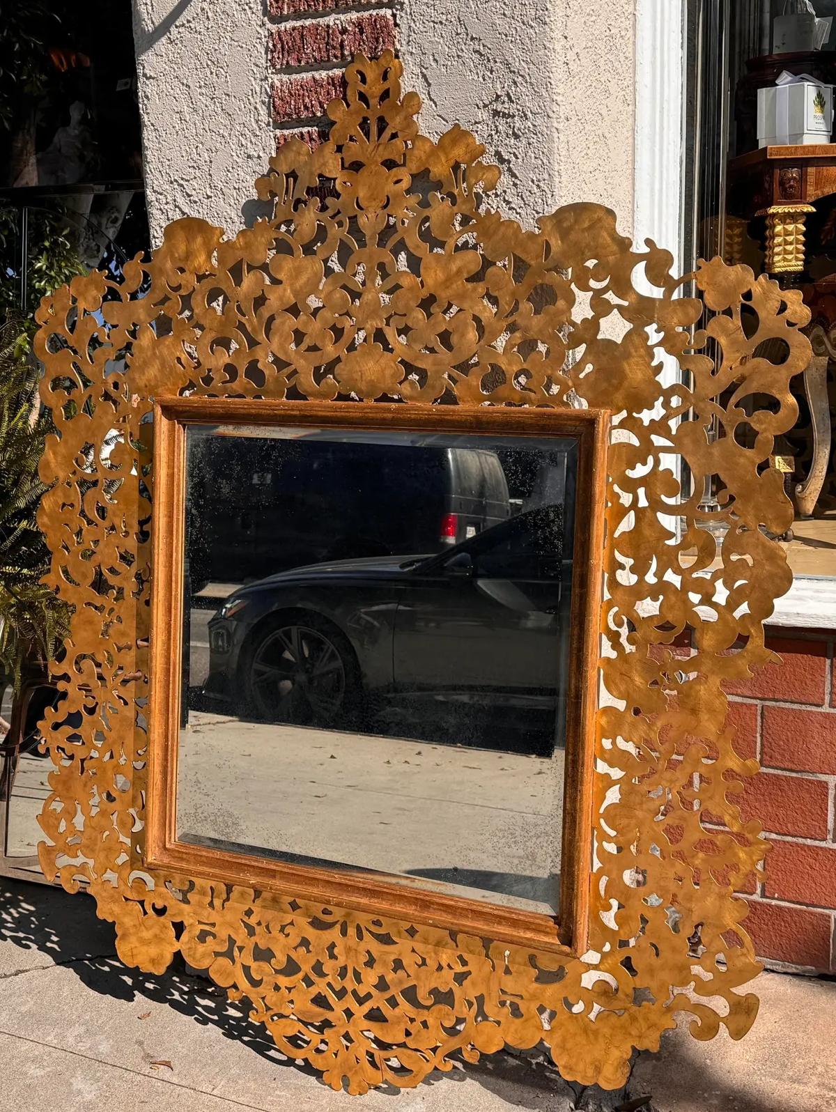 Contemporary Huge Regency Style Paul Ferrante Reticulated Gilt Bronze Mirror For Sale