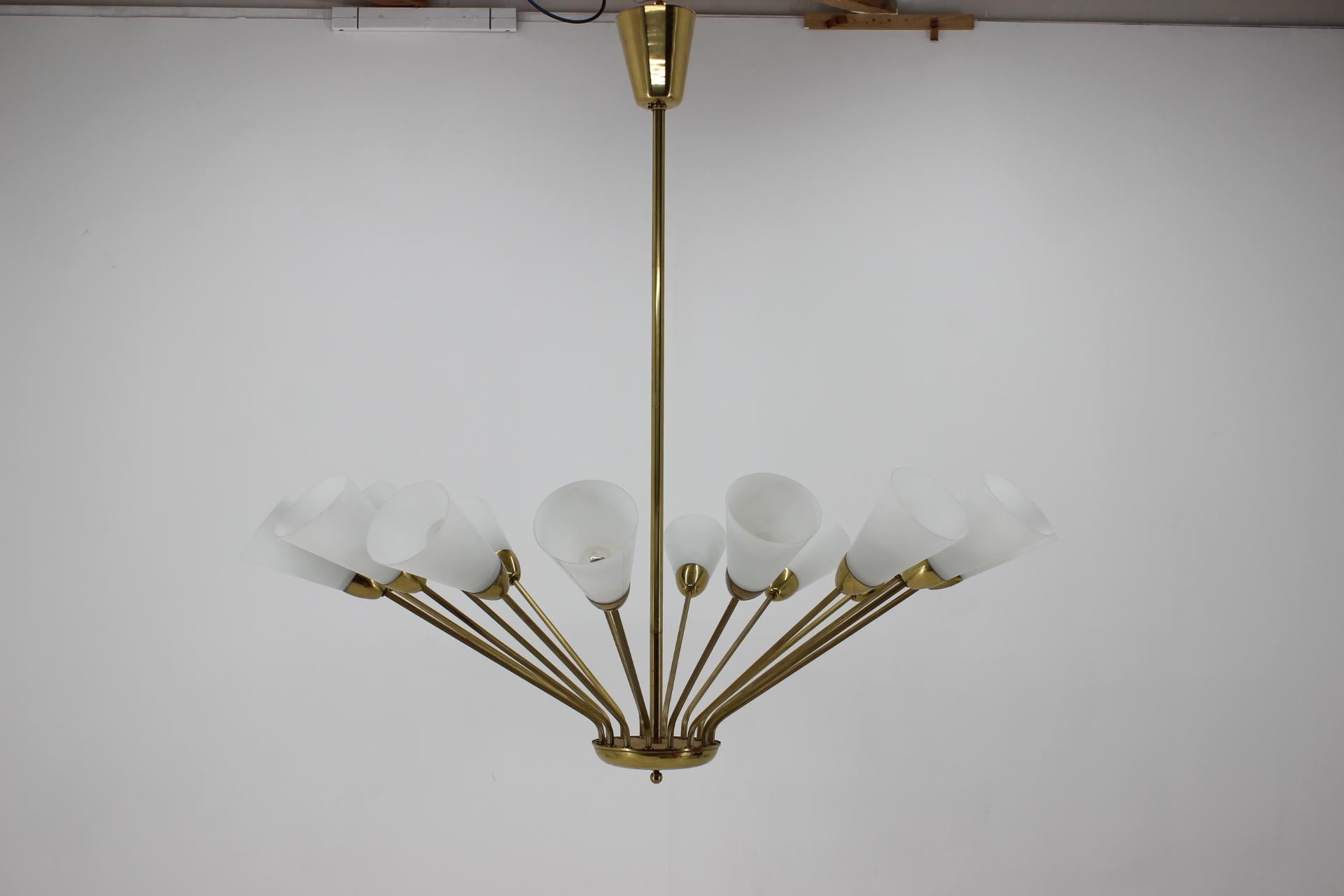 Huge Representative Unique Glass and Brass Chandelier, 1970s For Sale 1
