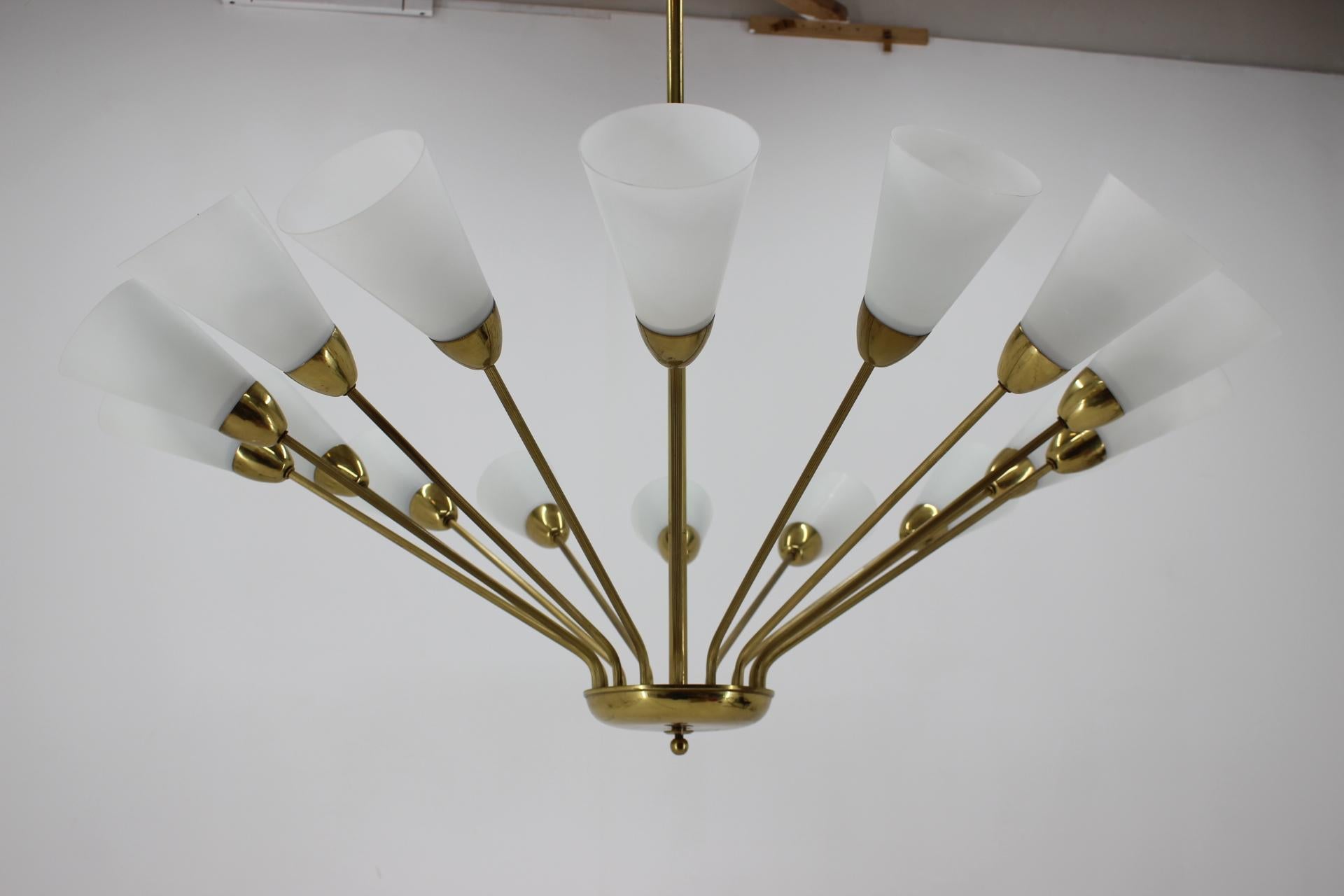 Huge Representative Unique Glass and Brass Chandelier, 1970s For Sale 2