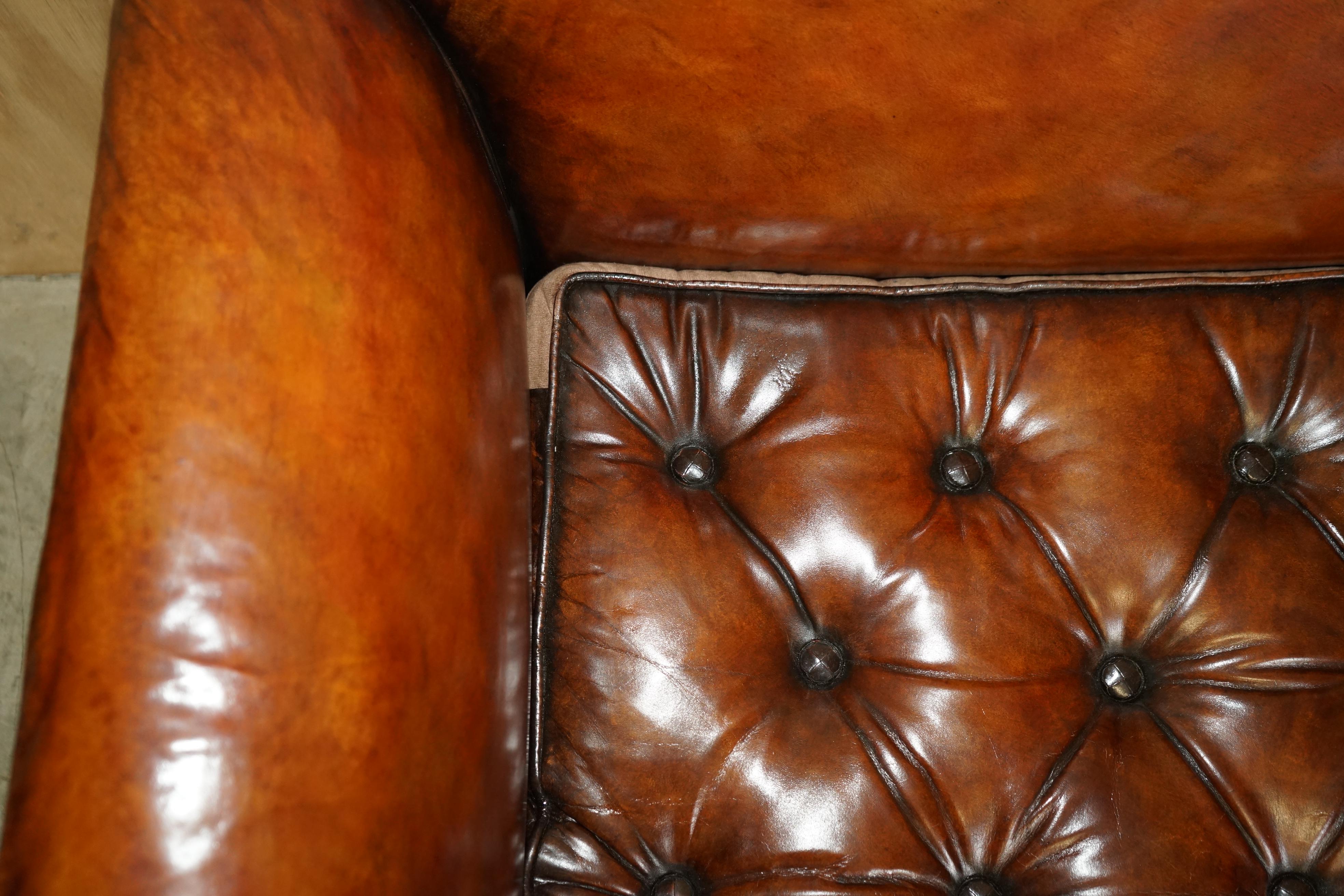 Huge Restored Antique Victorian Howard & Son's Brown Leather Chesterfield Sofa 9