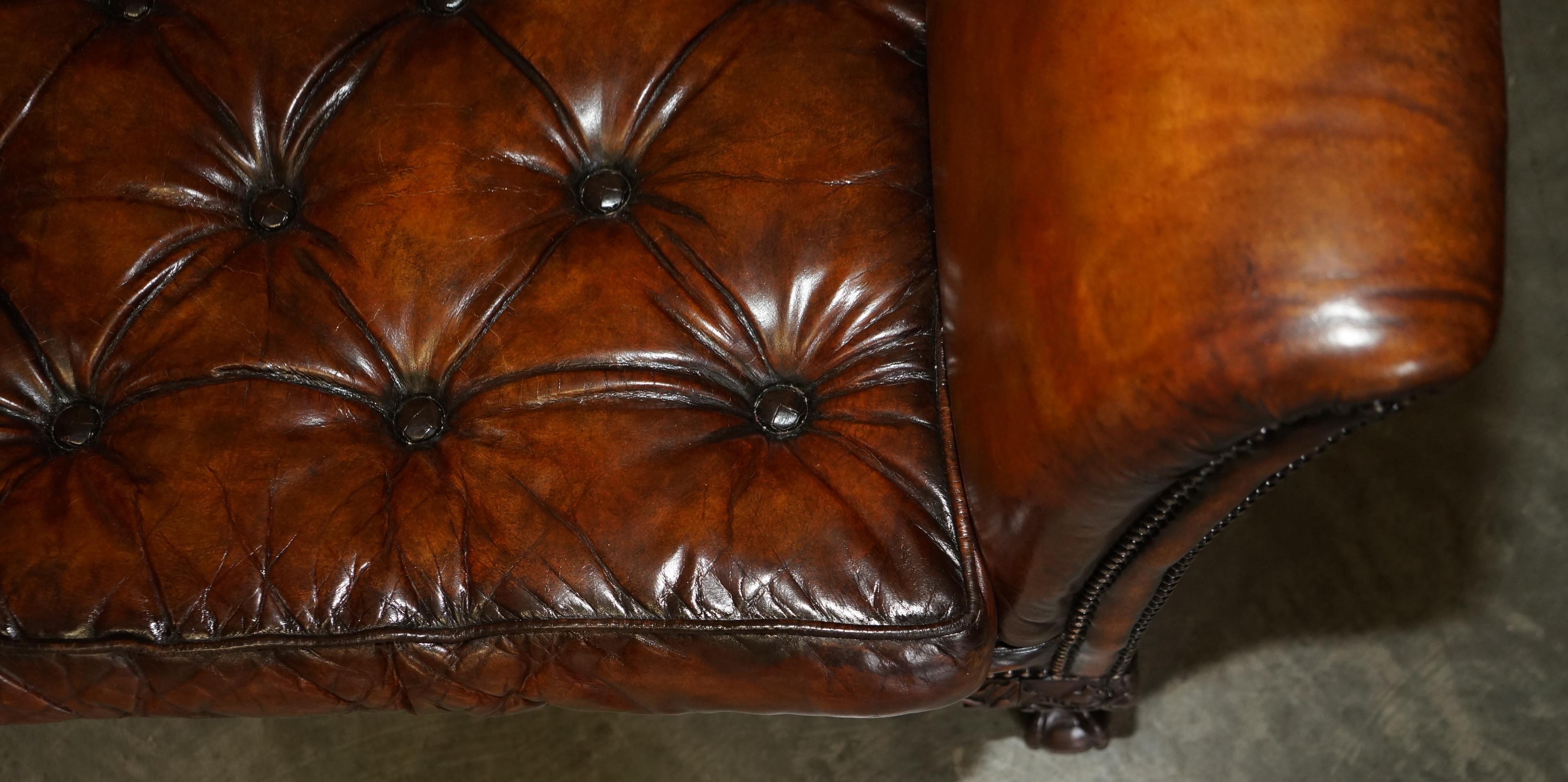 Huge Restored Antique Victorian Howard & Son's Brown Leather Chesterfield Sofa 11