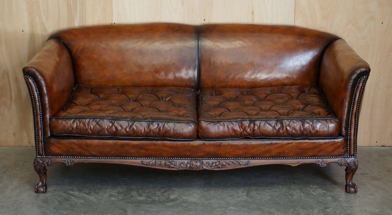 English Huge Restored Antique Victorian Howard & Son's Brown Leather Chesterfield Sofa For Sale