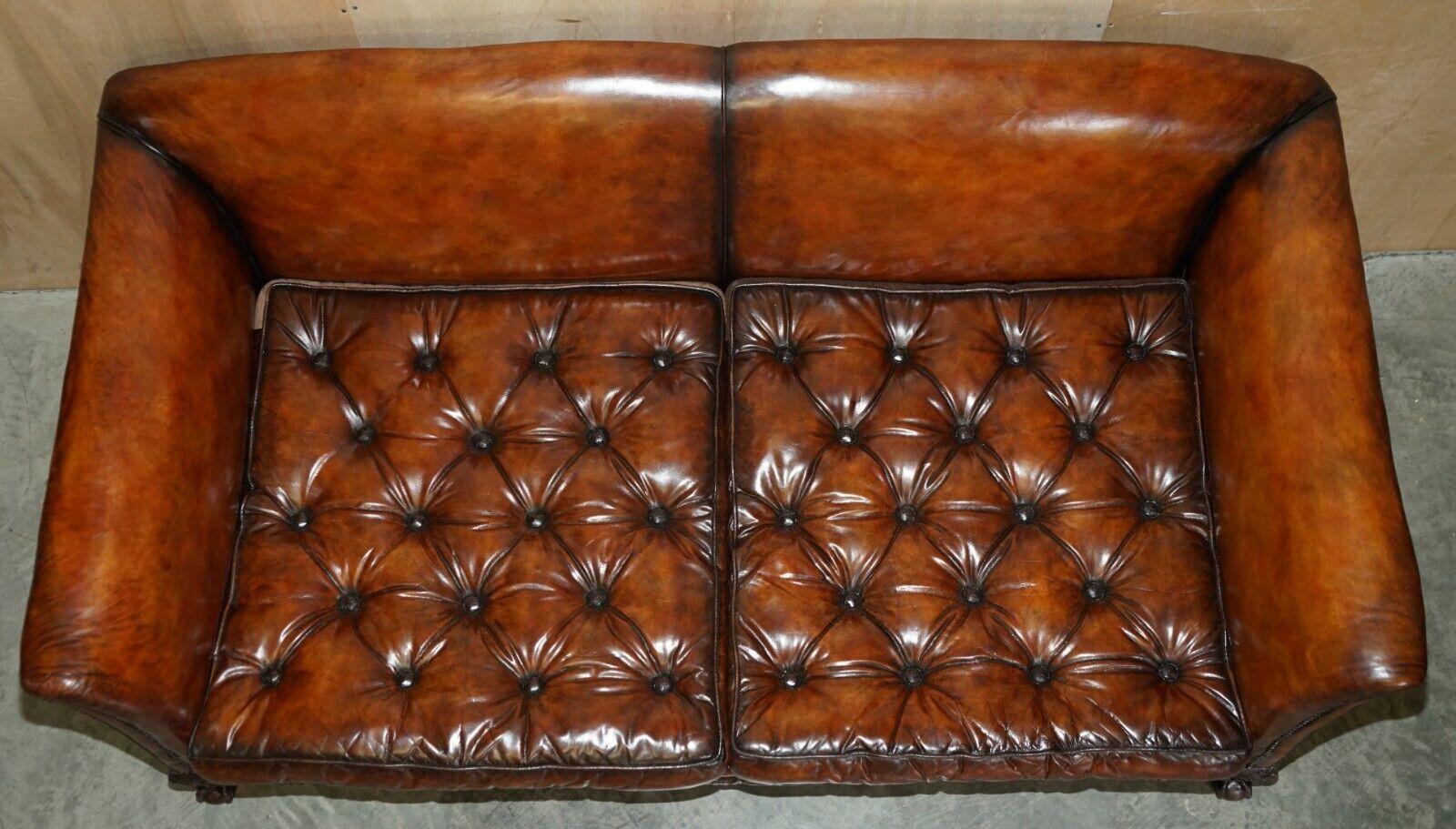 Hand-Crafted Huge Restored Antique Victorian Howard & Son's Brown Leather Chesterfield Sofa For Sale
