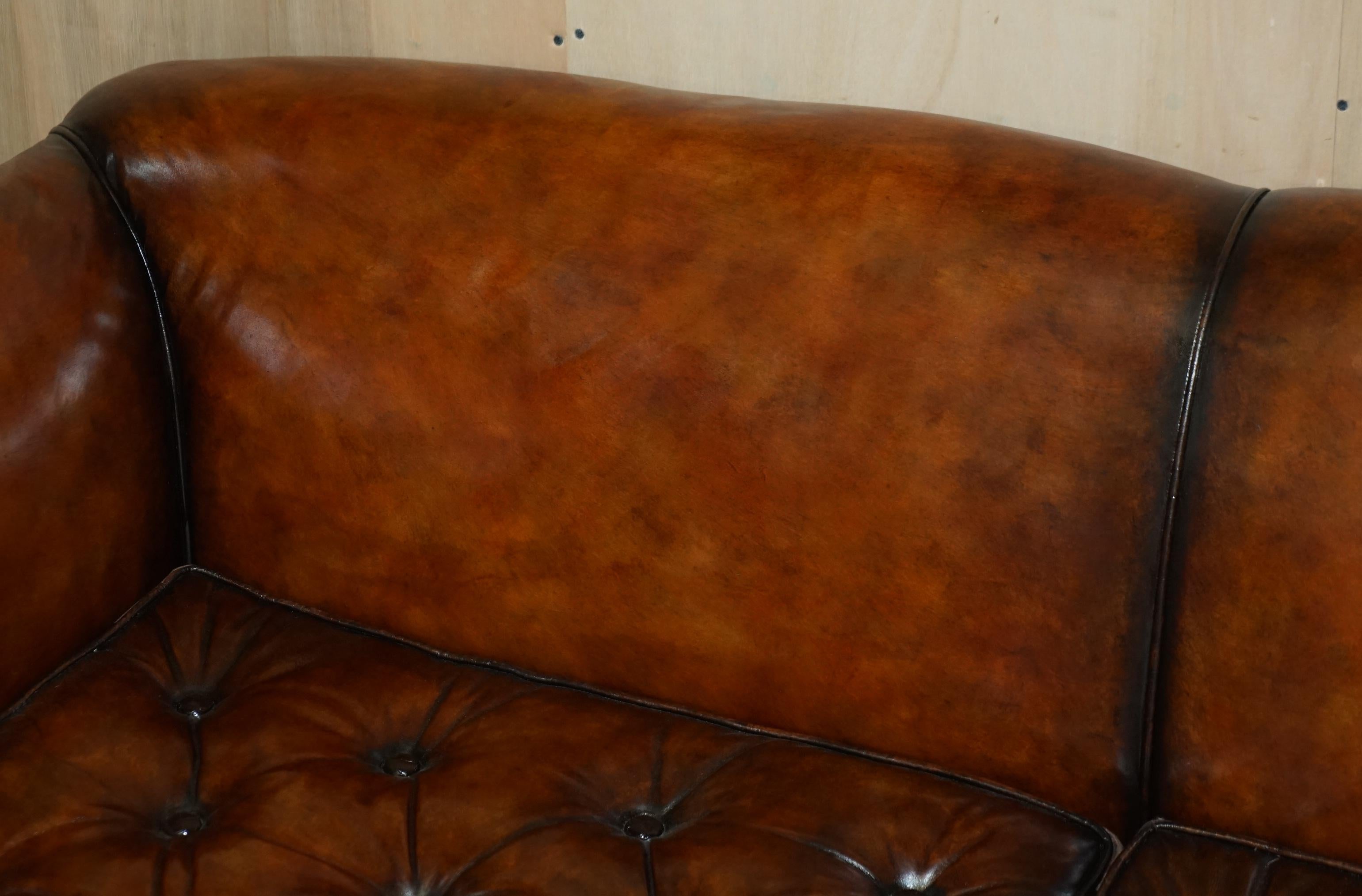 Huge Restored Antique Victorian Howard & Son's Brown Leather Chesterfield Sofa 1