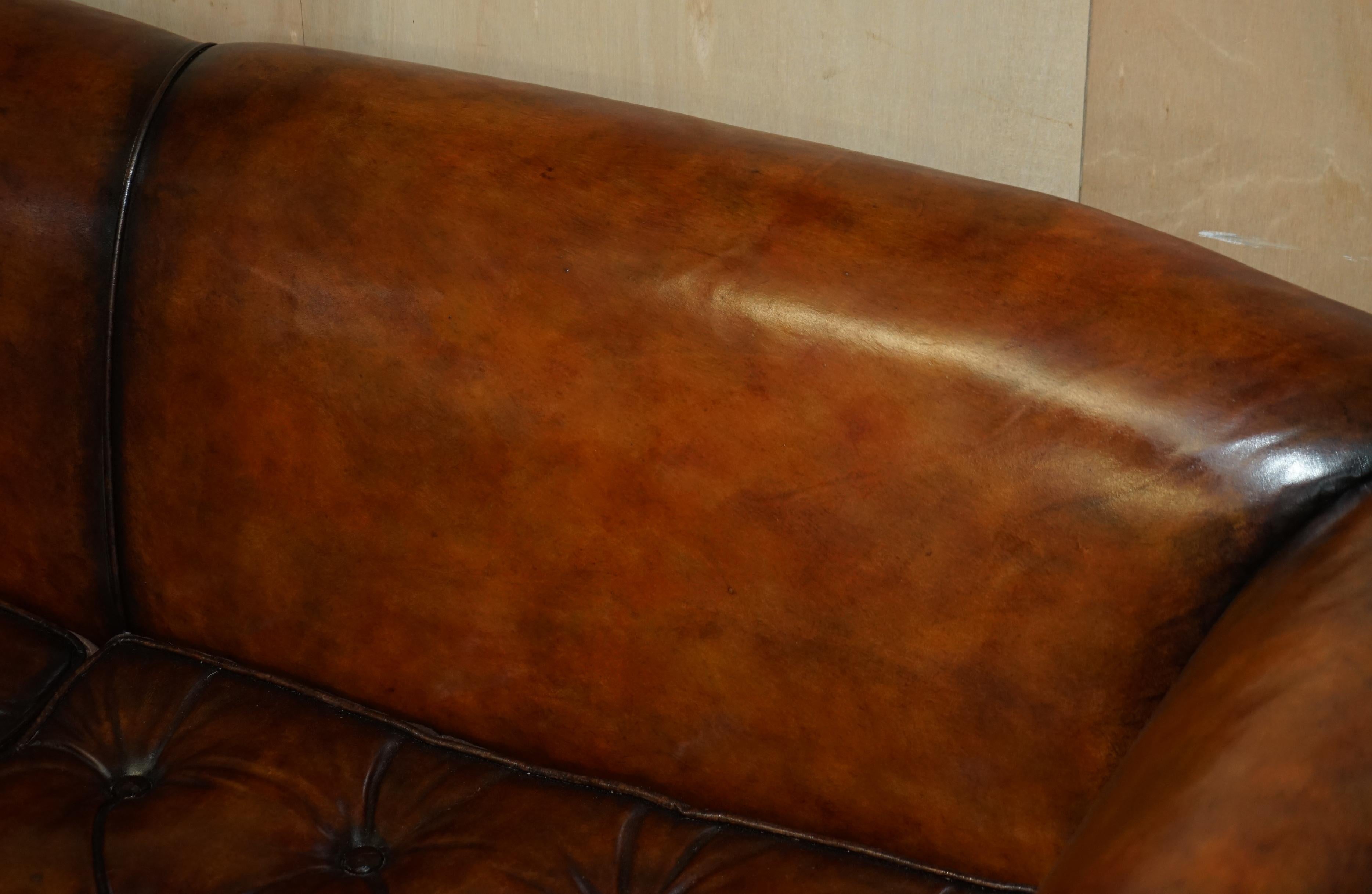 Huge Restored Antique Victorian Howard & Son's Brown Leather Chesterfield Sofa 2