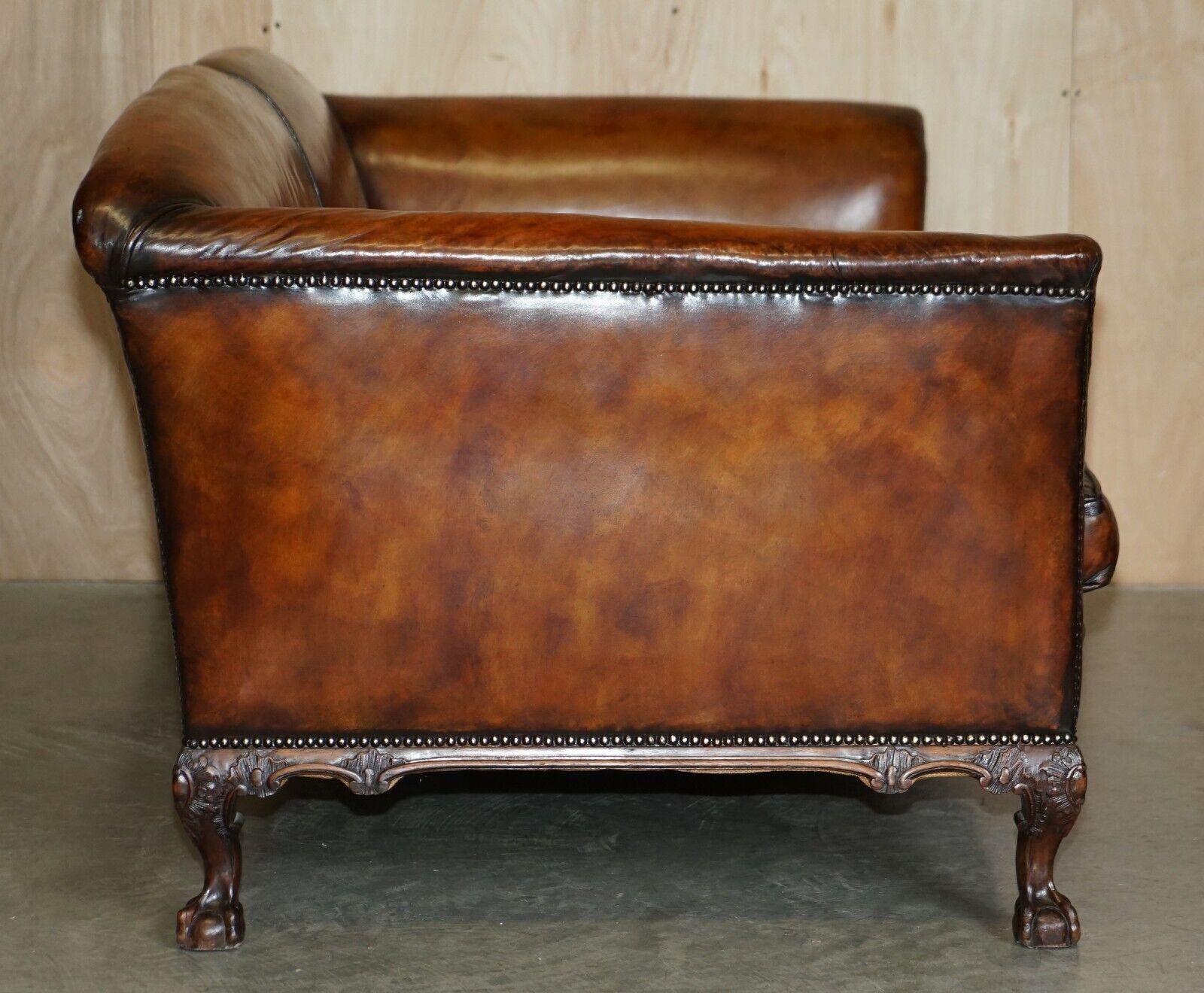 Huge Restored Antique Victorian Howard & Son's Brown Leather Chesterfield Sofa For Sale 4