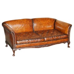 Huge Restored Used Victorian Howard & Son's Brown Leather Chesterfield Sofa