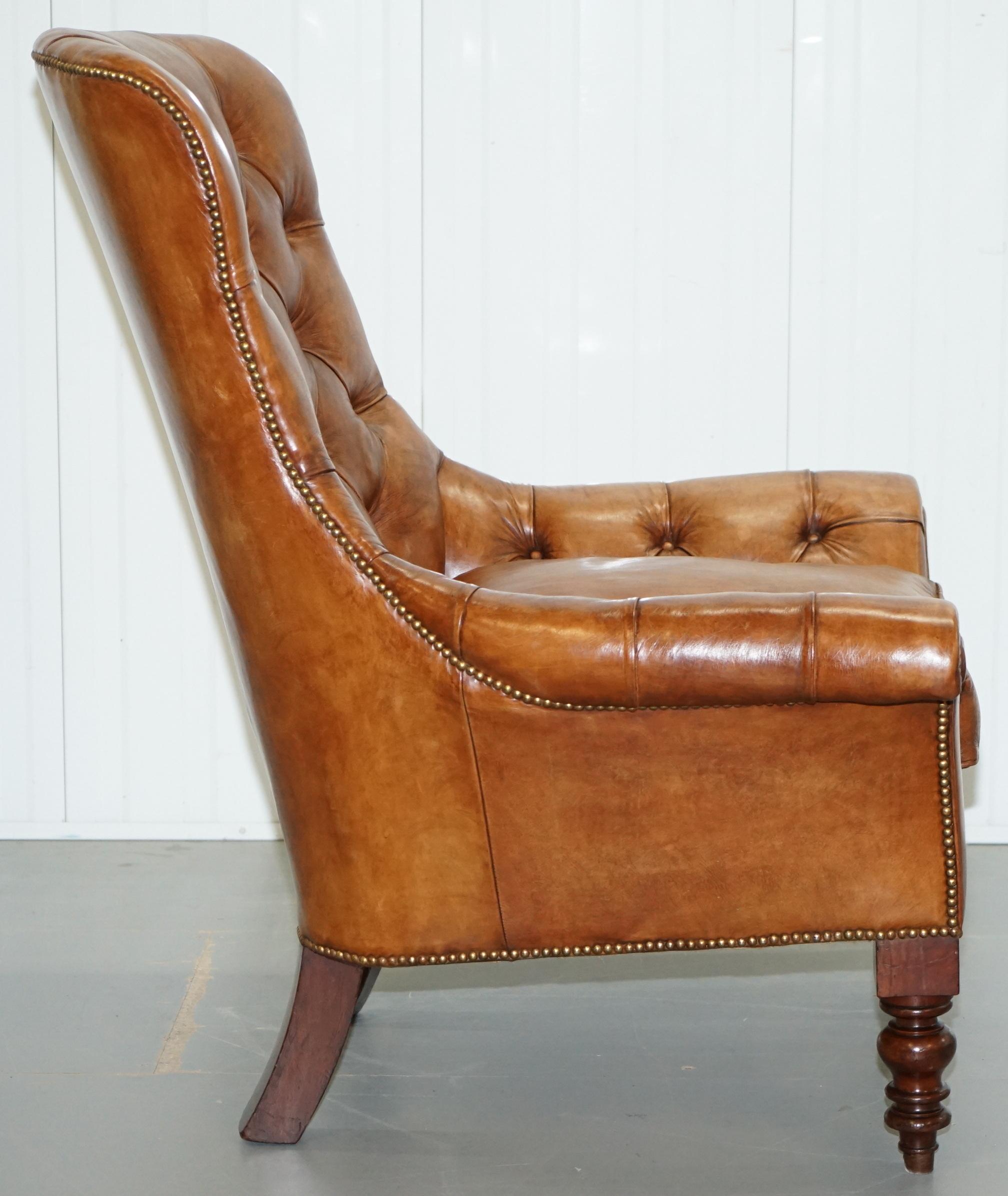 Huge Restored Chesterfield Aged Brown Leather Victorian Library Reading Armchair 5