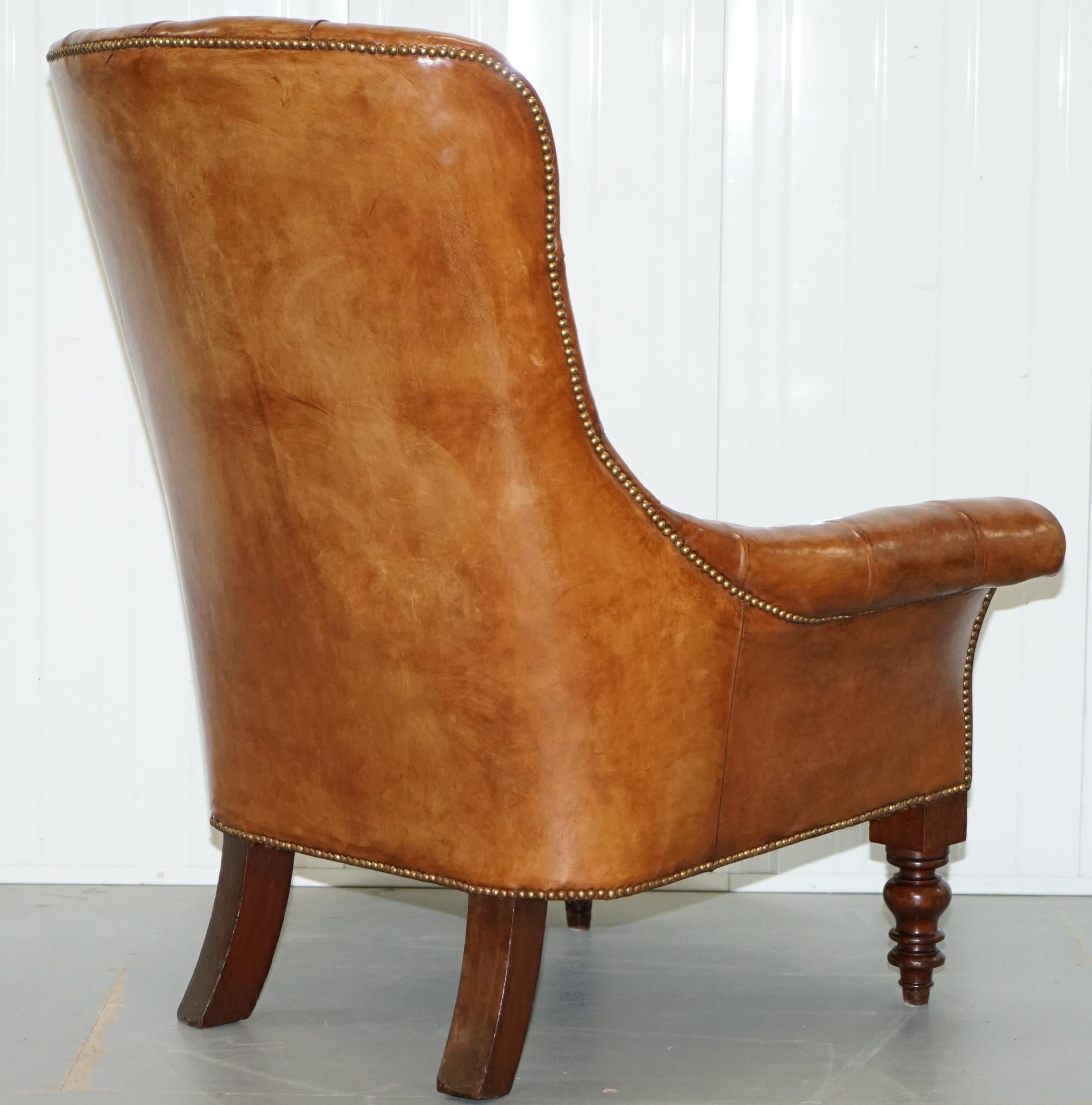 Huge Restored Chesterfield Aged Brown Leather Victorian Library Reading Armchair 6