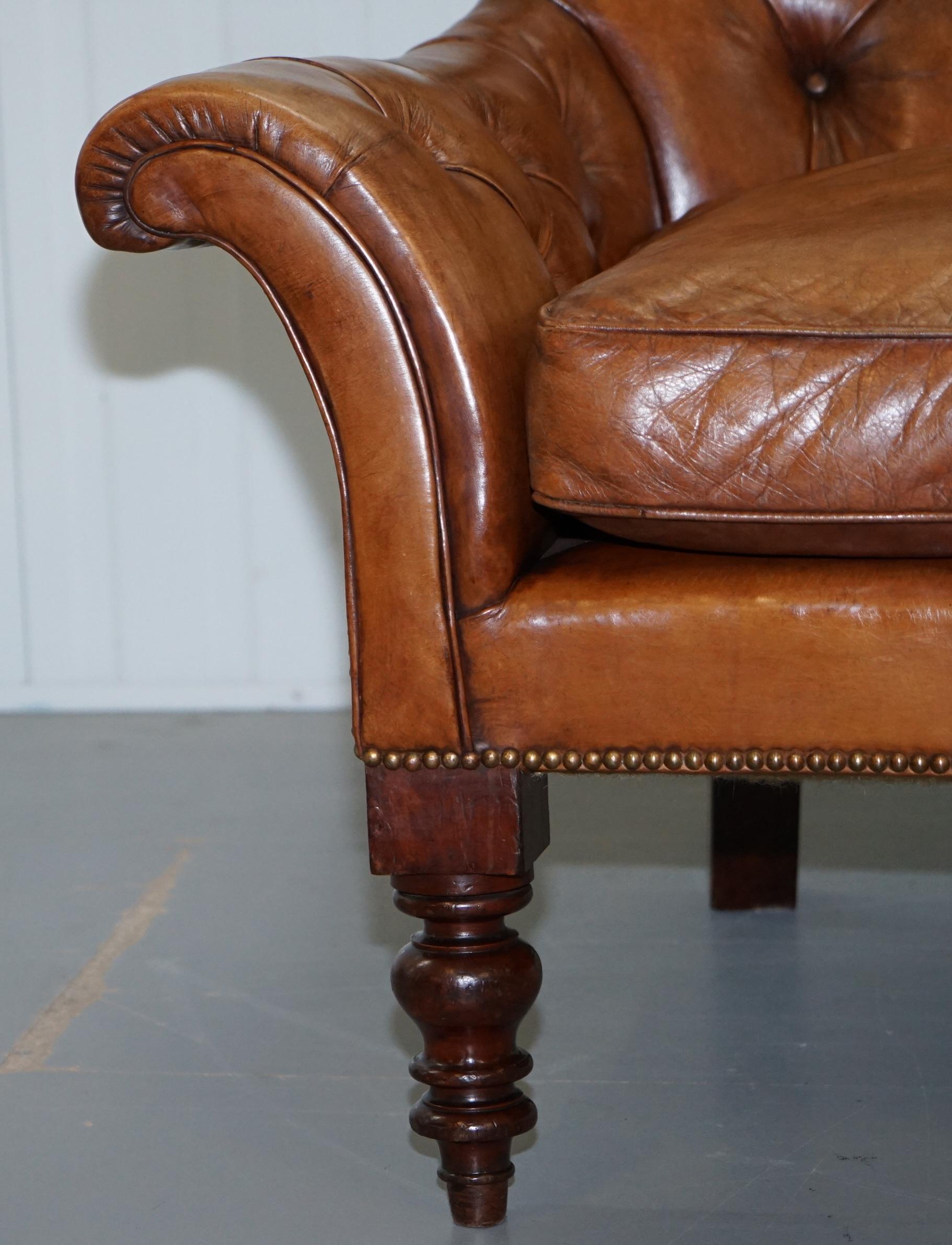 Huge Restored Chesterfield Aged Brown Leather Victorian Library Reading Armchair 1