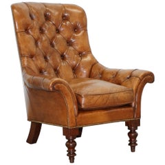 Huge Restored Chesterfield Aged Brown Leather Victorian Library Reading Armchair
