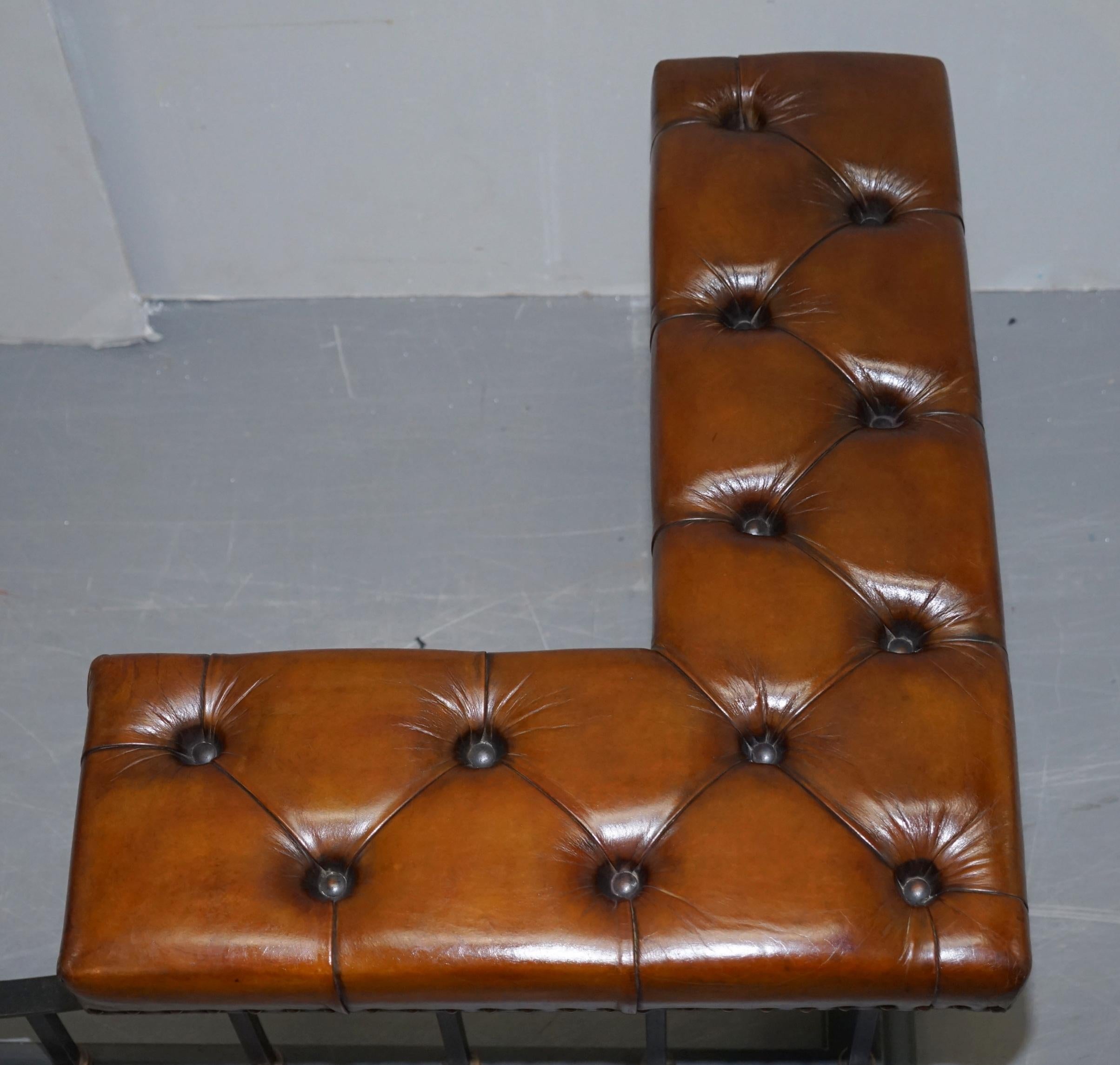 English Huge Restored Chesterfield Vintage Aged Brown Leather Fireplace Club Fender