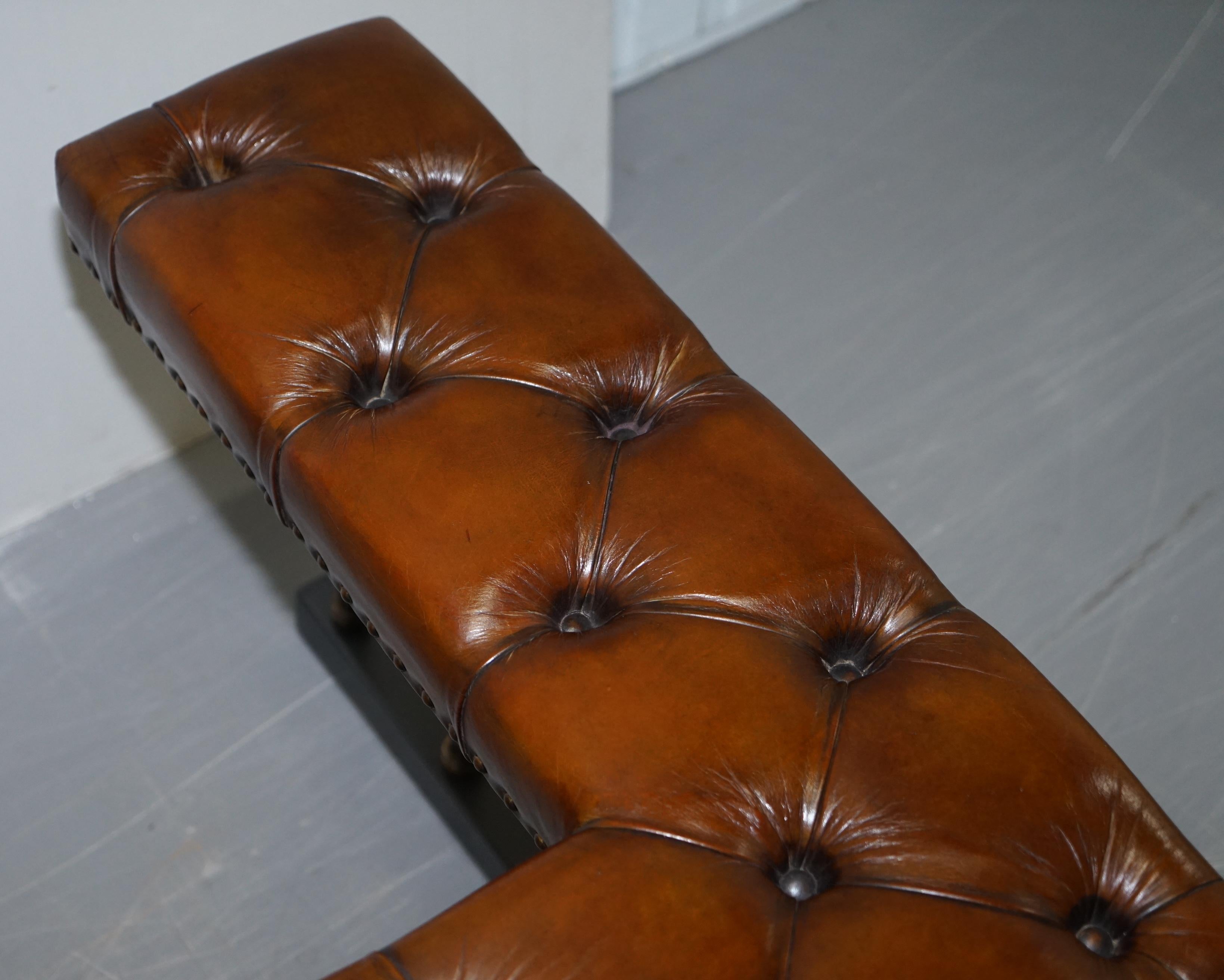 20th Century Huge Restored Chesterfield Vintage Aged Brown Leather Fireplace Club Fender
