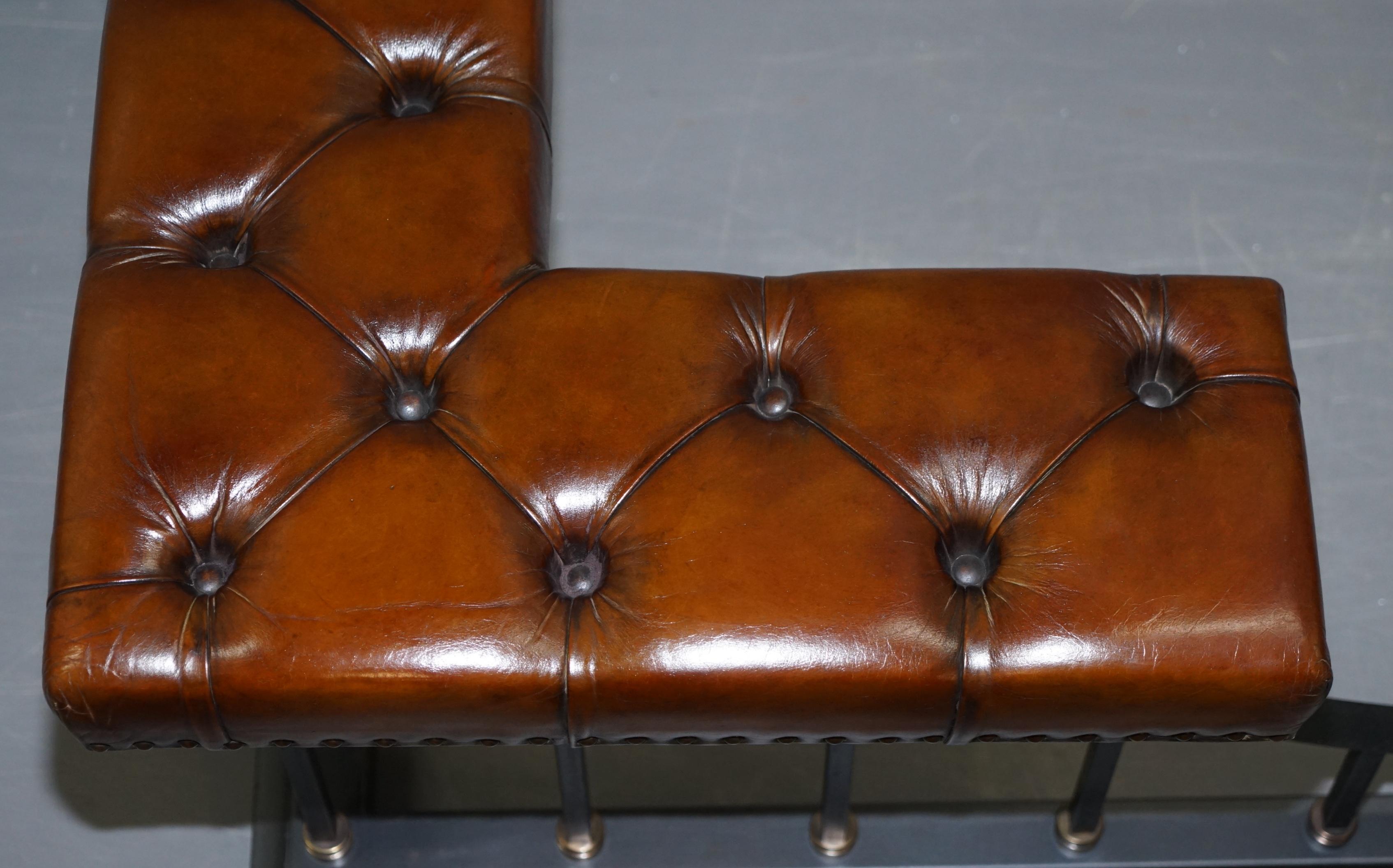 Huge Restored Chesterfield Vintage Aged Brown Leather Fireplace Club Fender 1