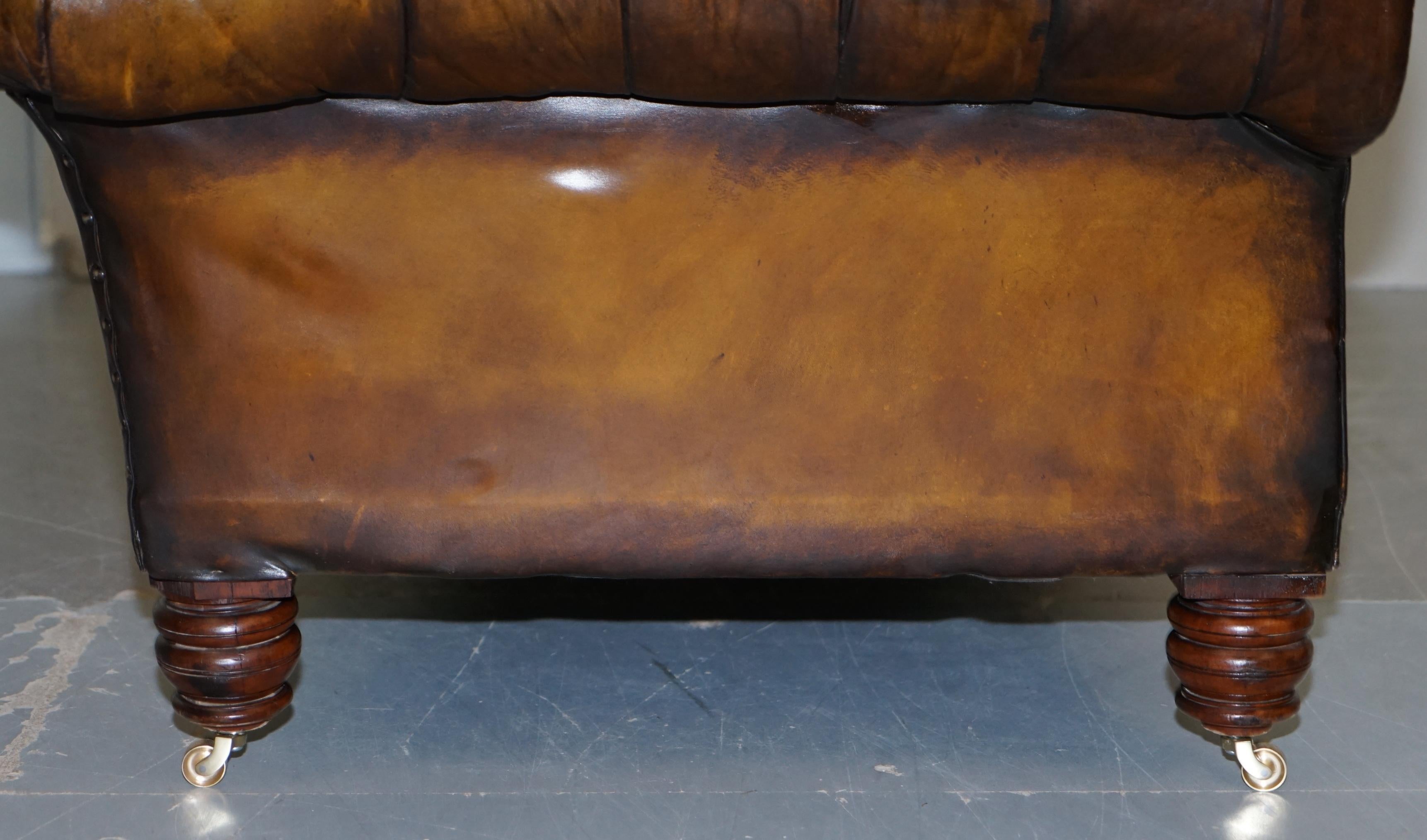 Huge Restored Victorian Chesterfield Brown Leather Sofa Horse Hair Coil Sprung 10