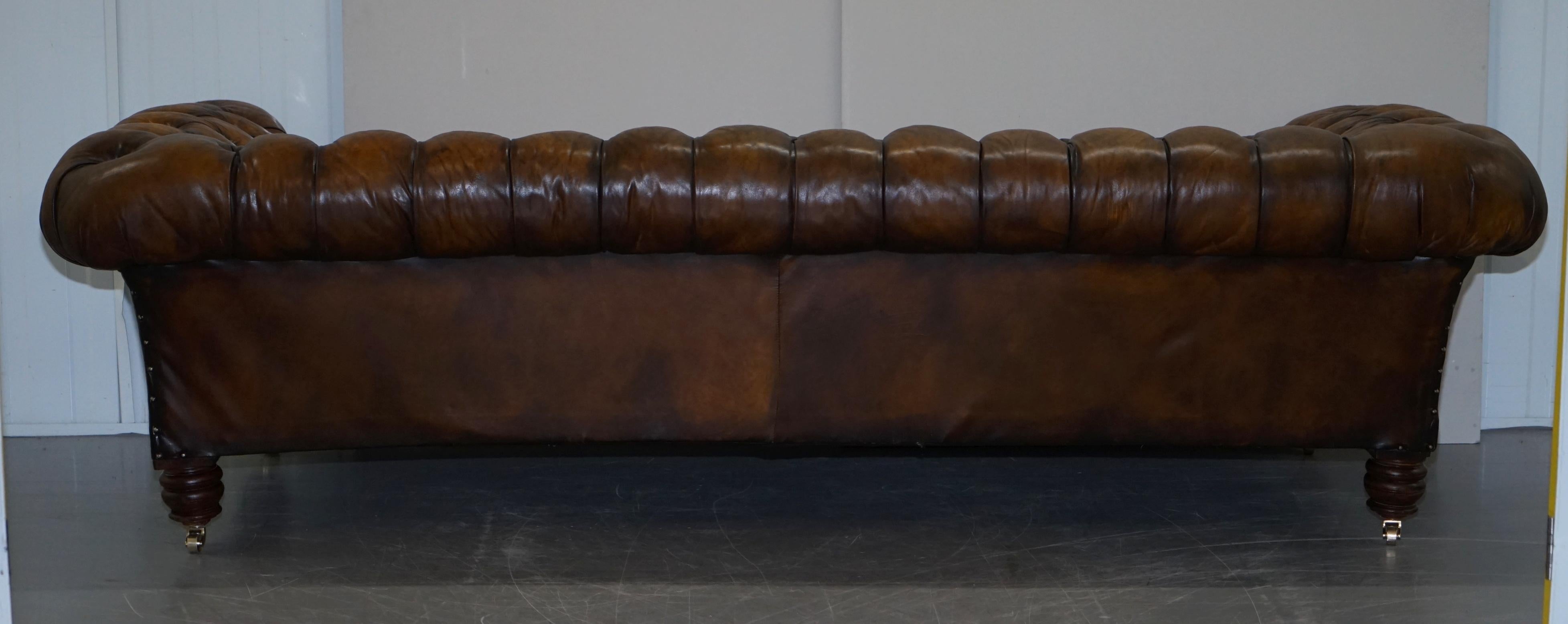 Huge Restored Victorian Chesterfield Brown Leather Sofa Horse Hair Coil Sprung 11
