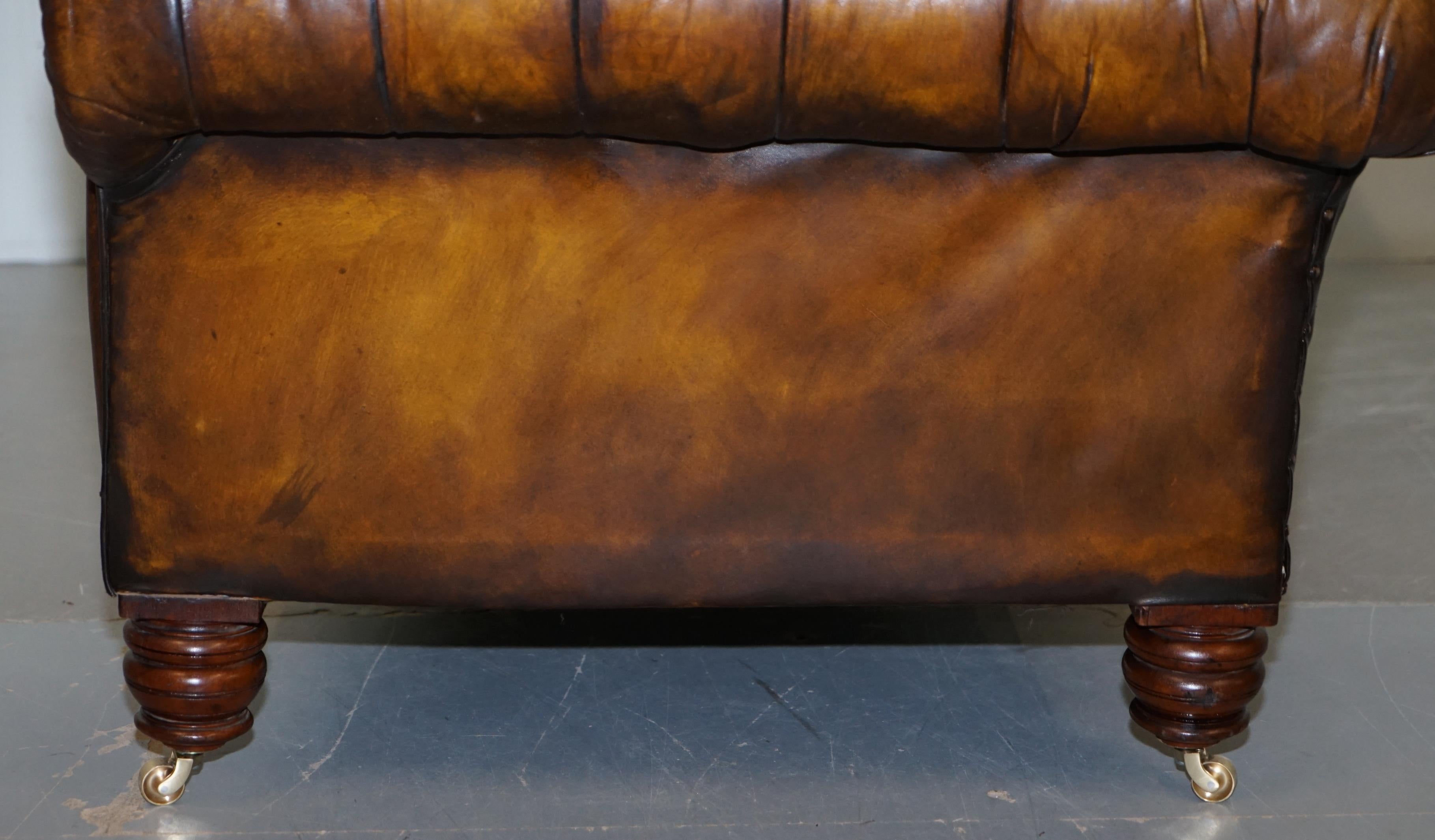Huge Restored Victorian Chesterfield Brown Leather Sofa Horse Hair Coil Sprung 13