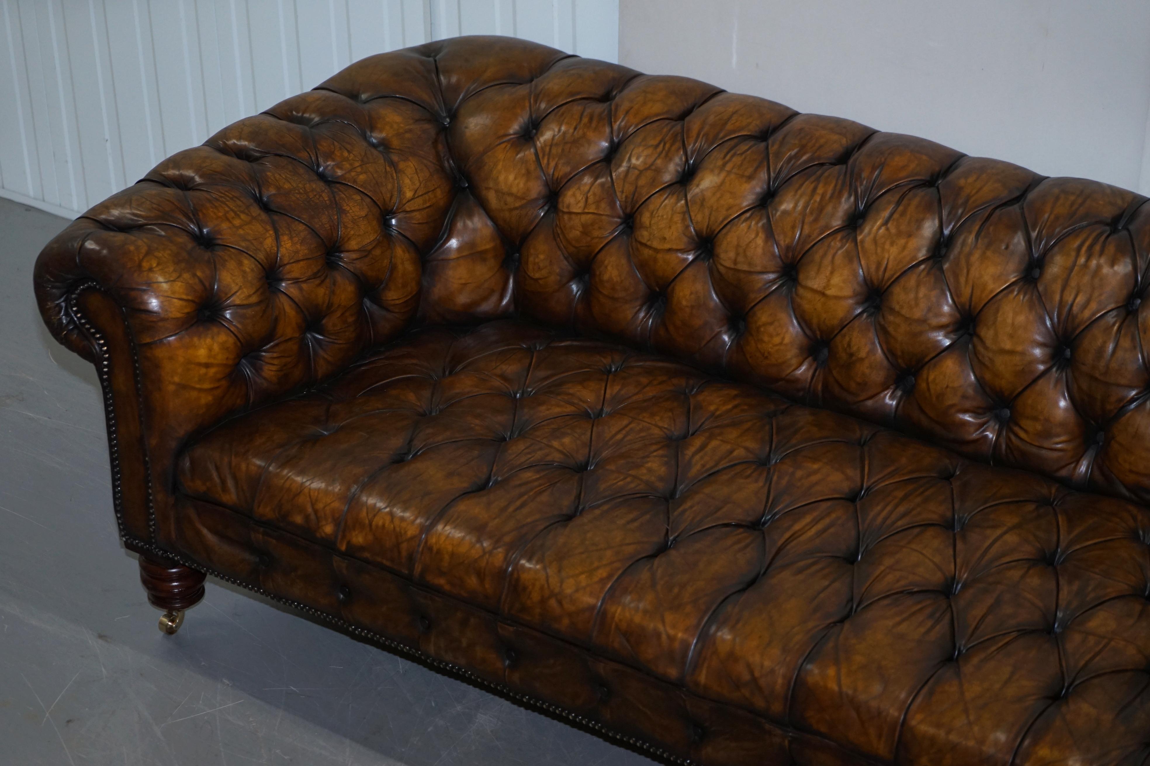 High Victorian Huge Restored Victorian Chesterfield Brown Leather Sofa Horse Hair Coil Sprung