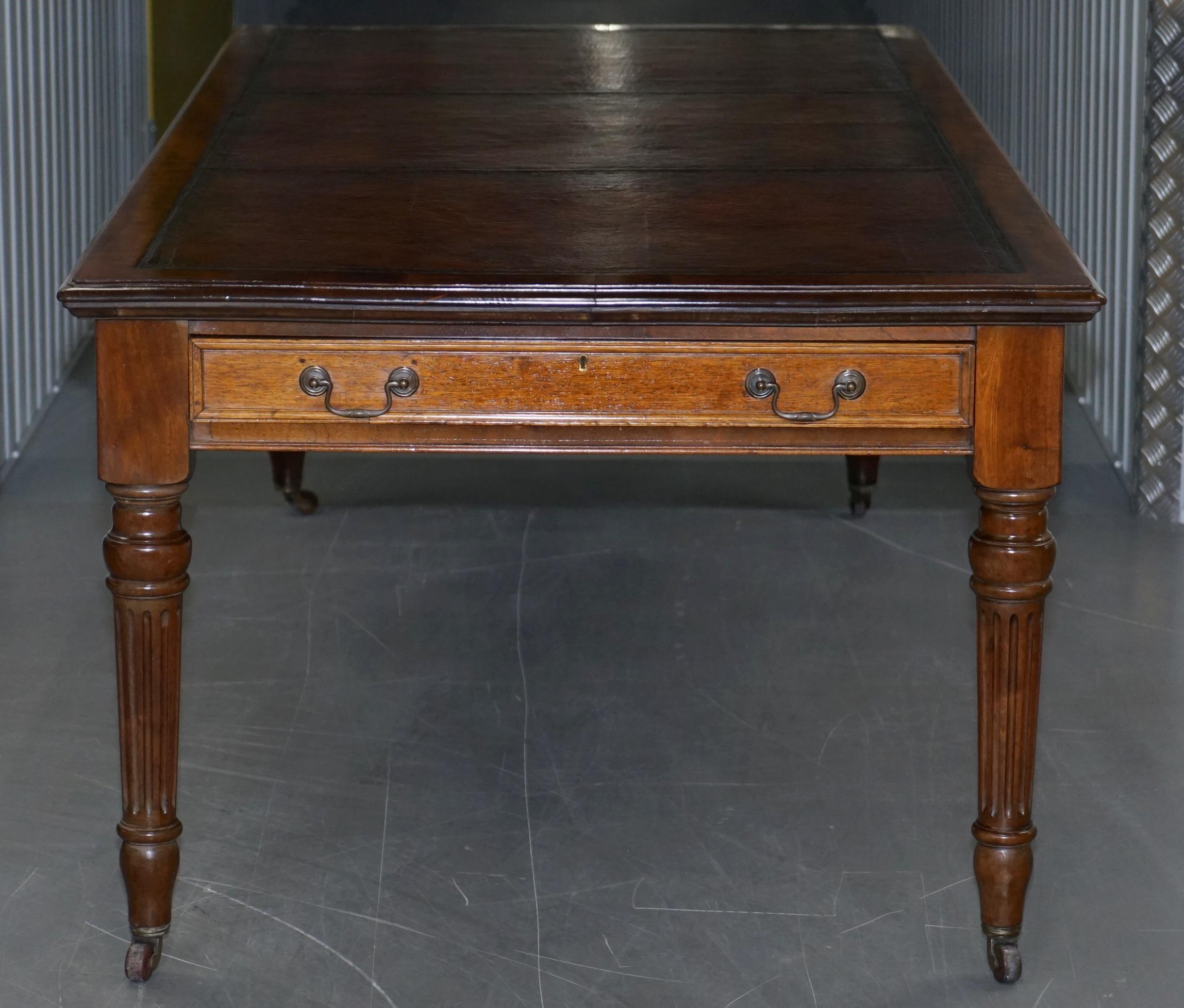 Huge Restored Victorian Refectory Library Dining Table Brown Leather Top Gillows 5