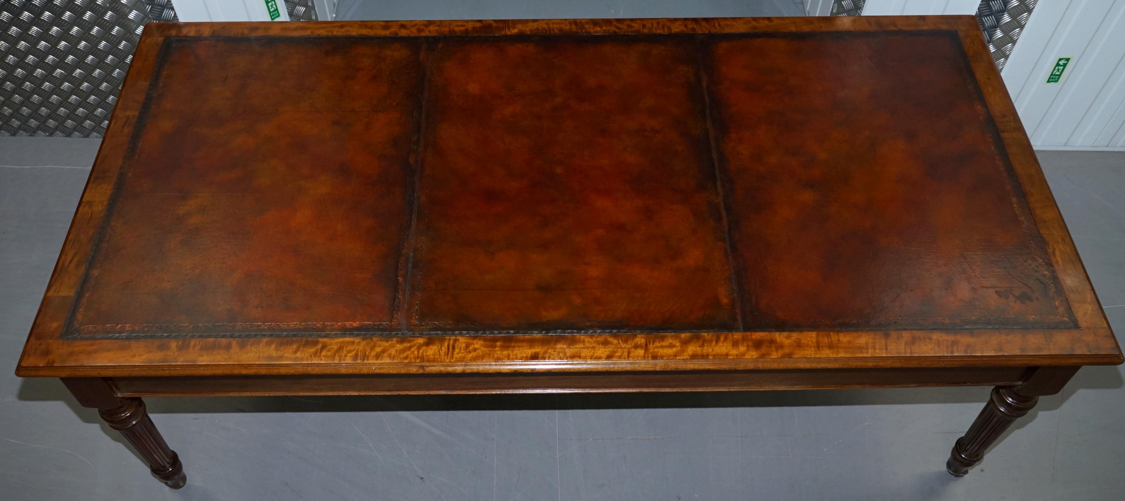 Hand-Crafted Huge Restored Victorian Refectory Library Dining Table Brown Leather Top Gillows