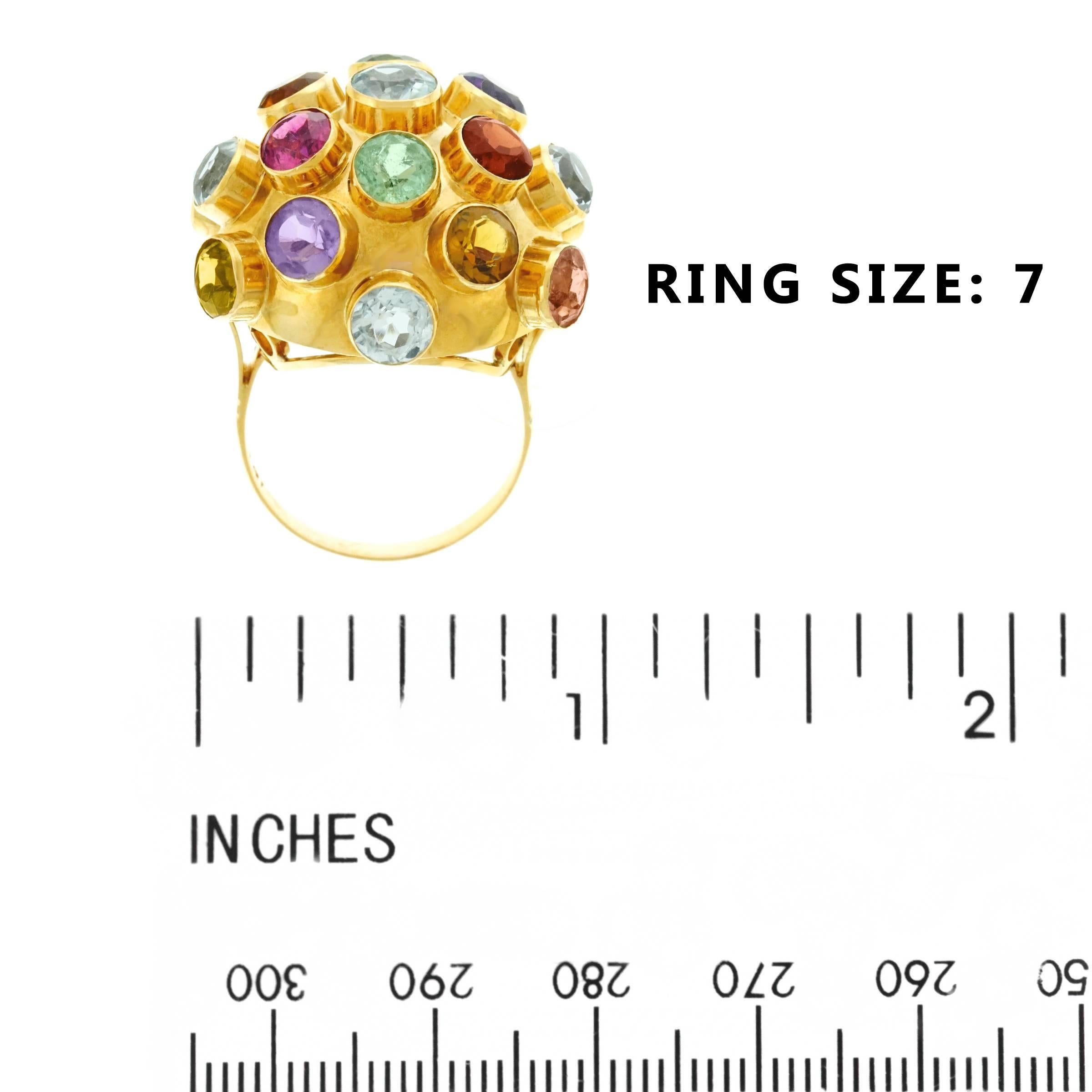 Huge Retro 1940s Multi Stone Gold Sputnik Ring 2